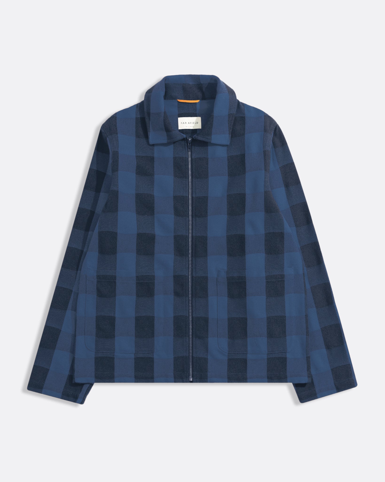 Josef Jacket – Blue Zip-Through Check Blouson – Far Afield