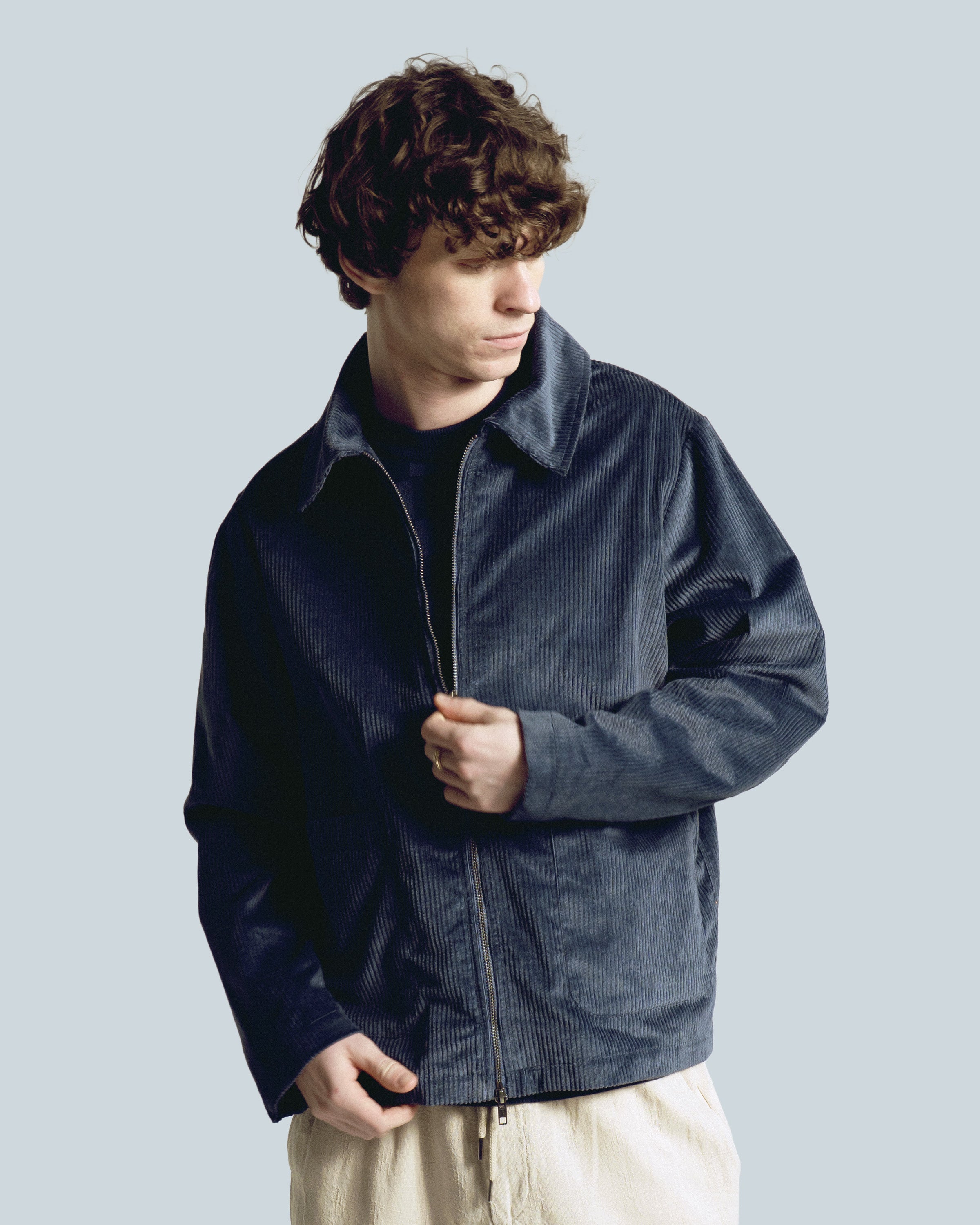 Corduroy Zip Work Jacket Navy · Far Afield