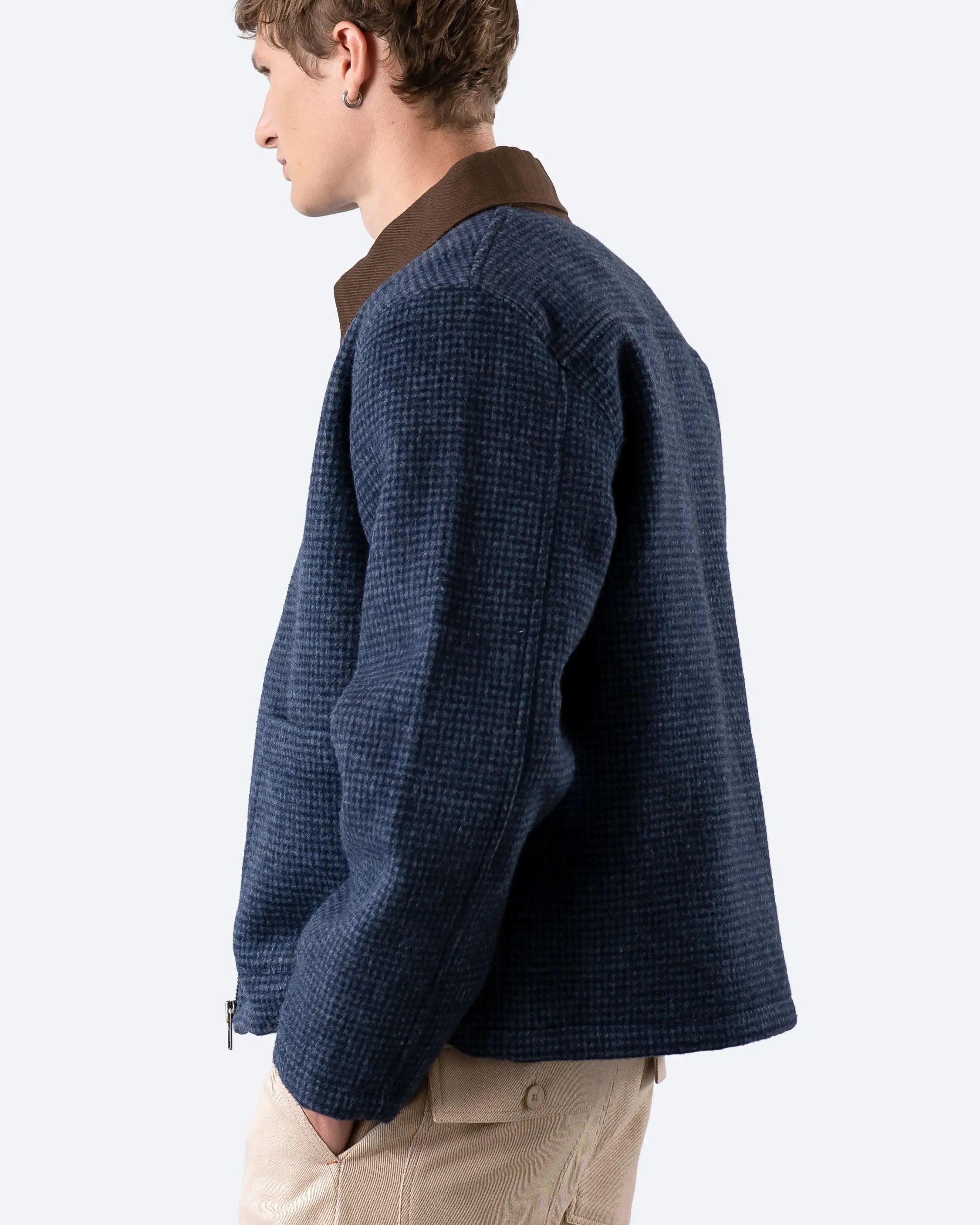Men's Wool-Blend Zip Jacket in Navy Check | Far Afield