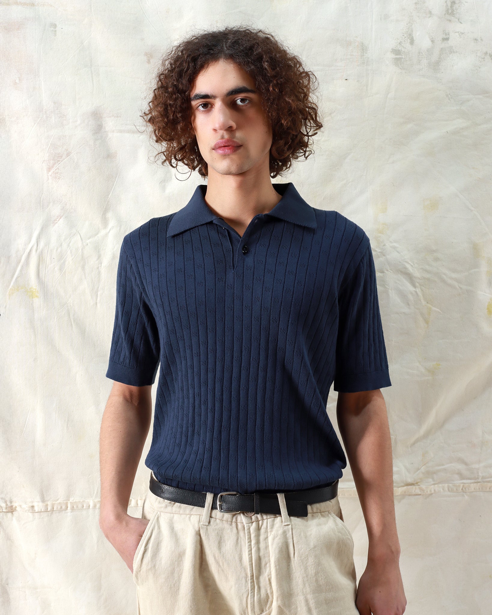 Knitted Polos · Jacobs Perforated Lace Polo - Navy Iris