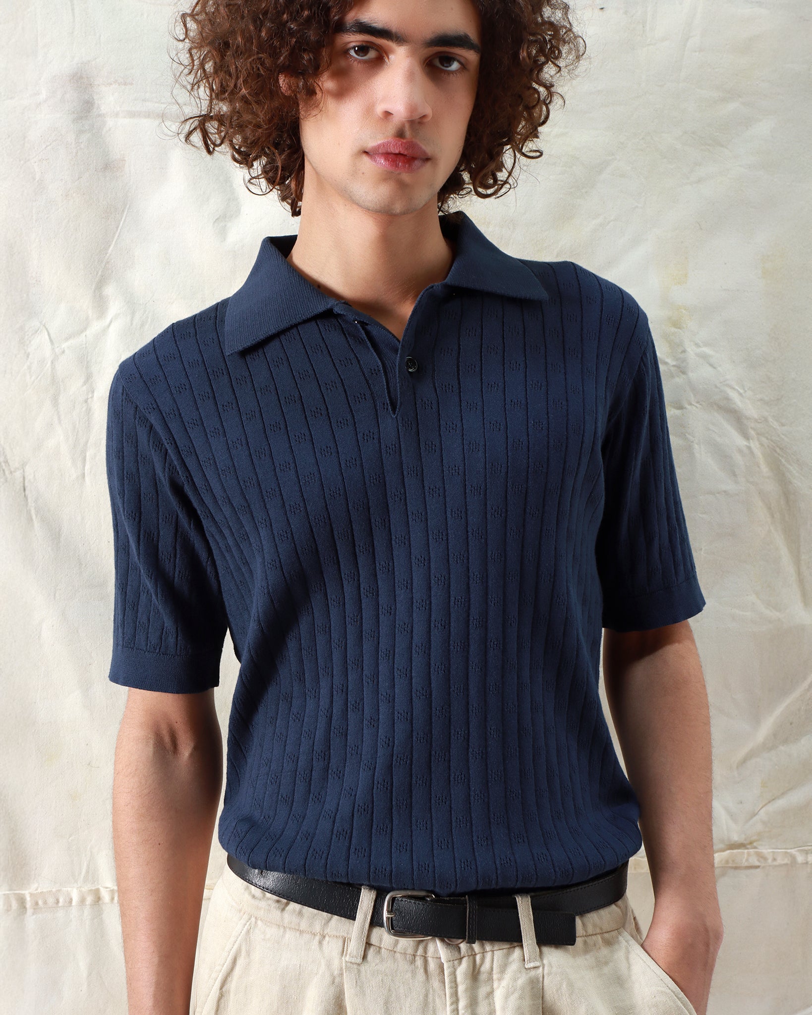 Knitted Polos · Jacobs Perforated Lace Polo - Navy Iris