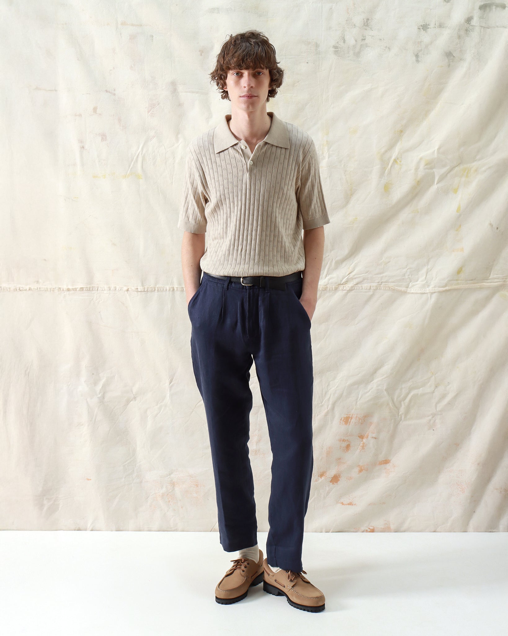 Knitted Polos · Jacobs Perforated Lace Polo - Peyote Sand