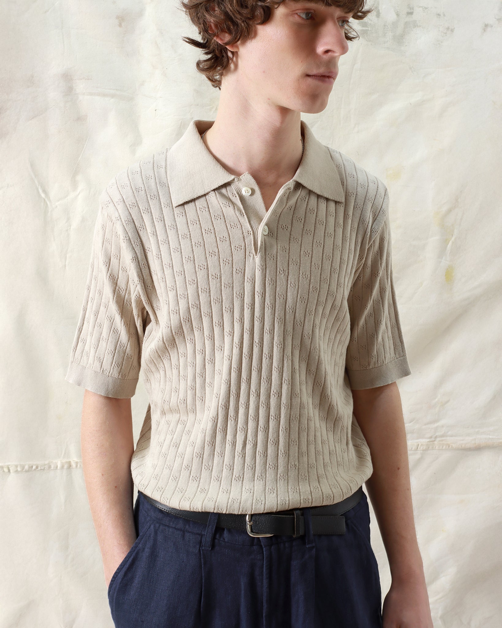 Knitted Polos · Jacobs Perforated Lace Polo - Peyote Sand