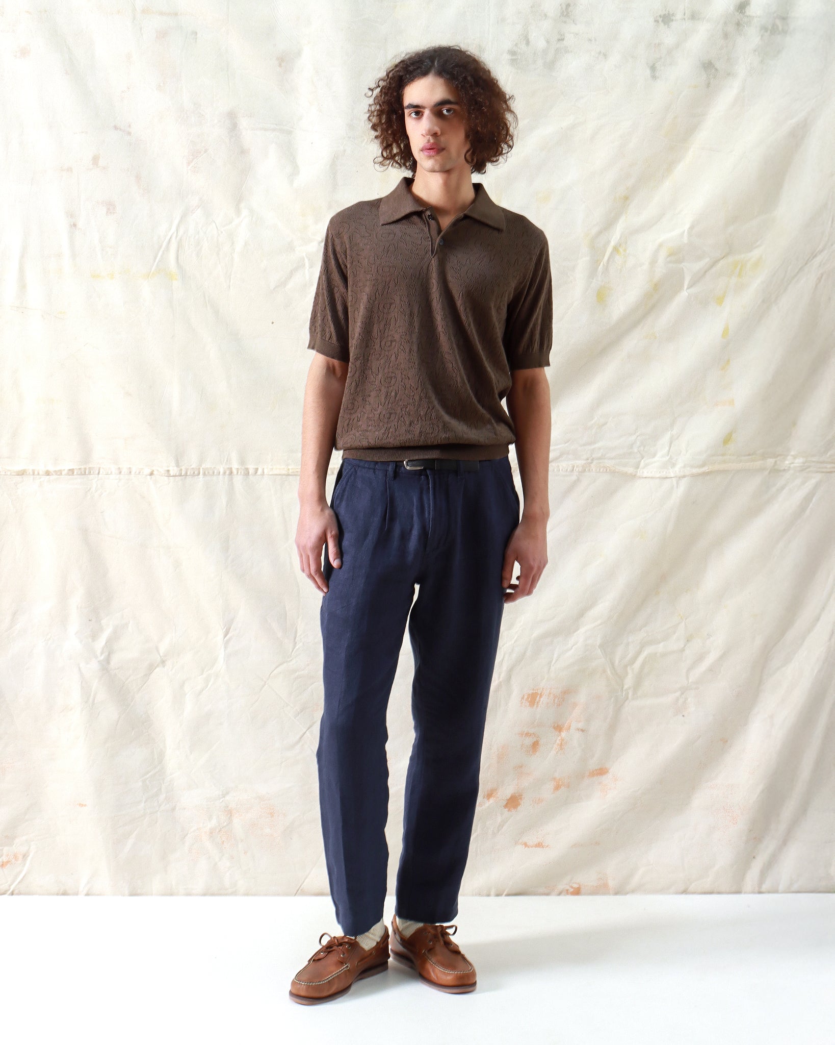 Knitted Polos · Belser Polo - Sun Swirl Dark Brown