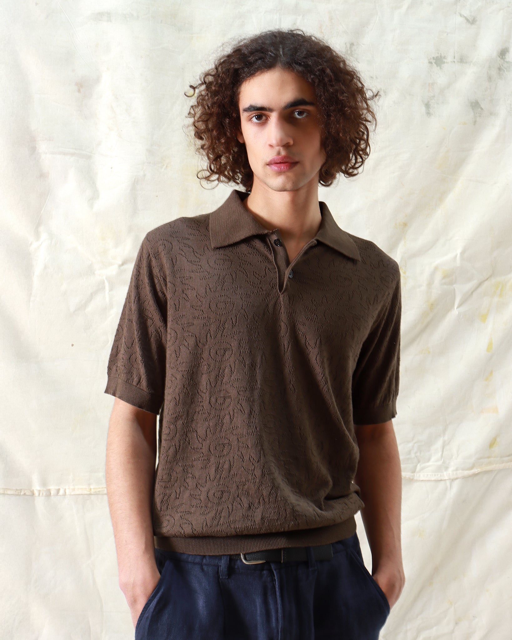 Knitted Polos · Belser Polo - Sun Swirl Dark Brown