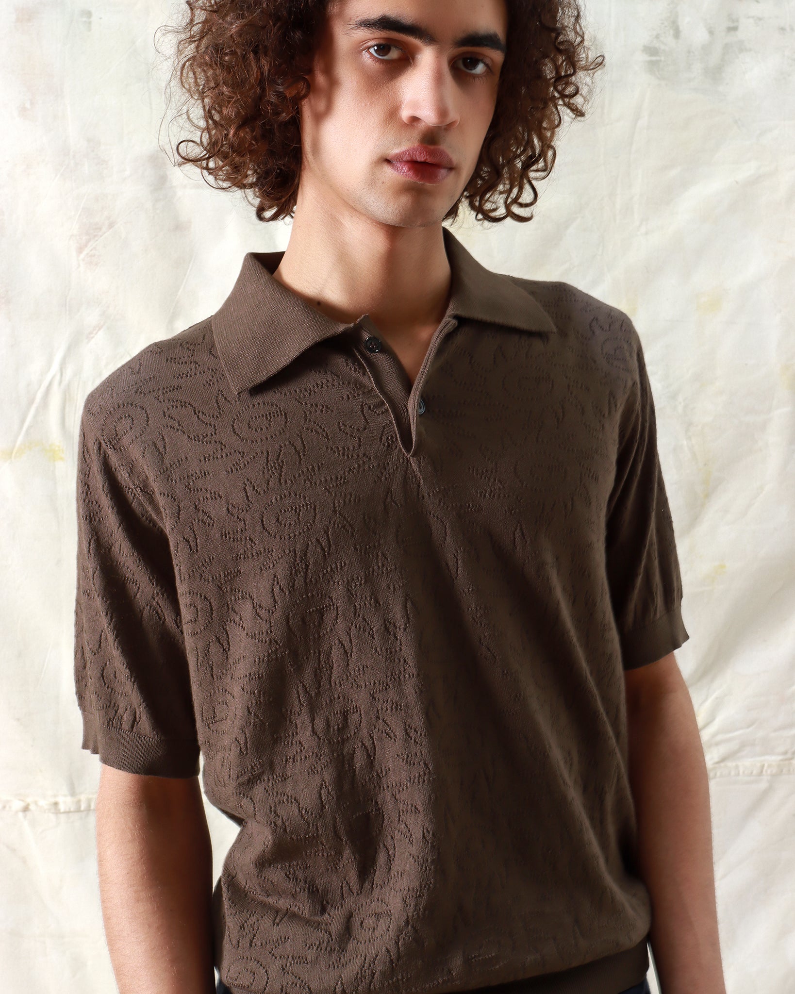 Knitted Polos · Belser Polo - Sun Swirl Dark Brown