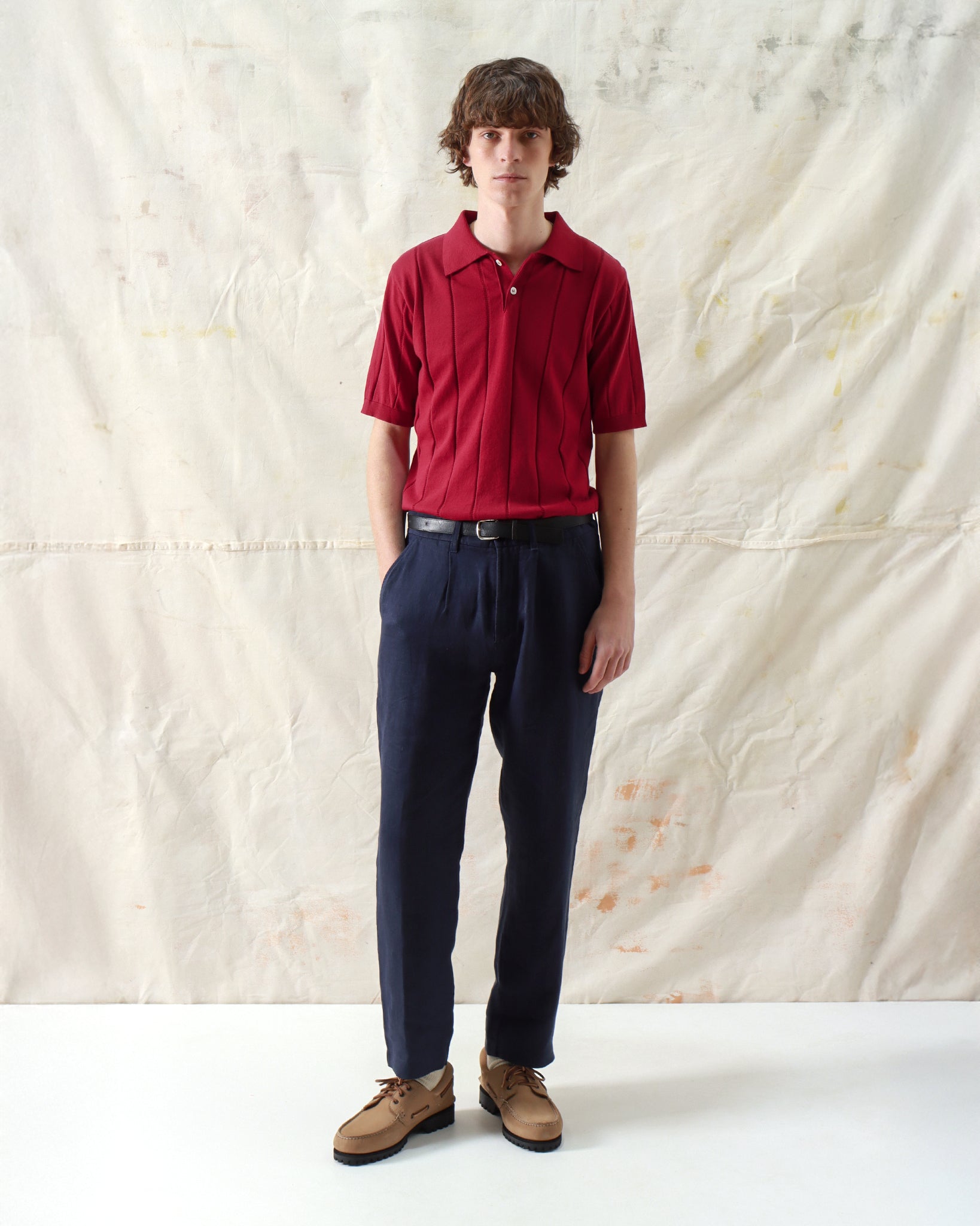 Knitted Polos · Jacobs Punched Stripe Polo - Deep Red
