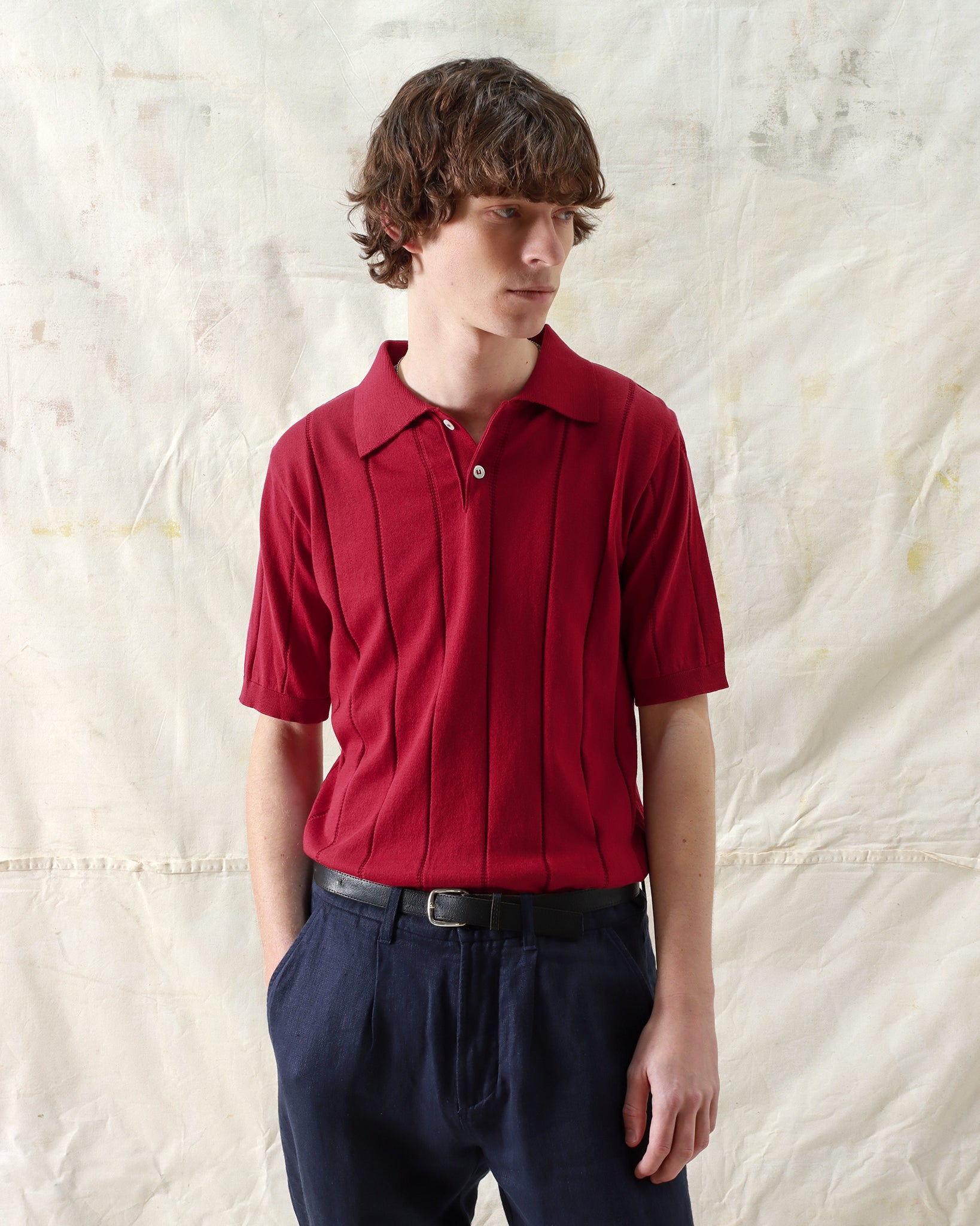 Knitted Polos · Jacobs Punched Stripe Polo - Deep Red