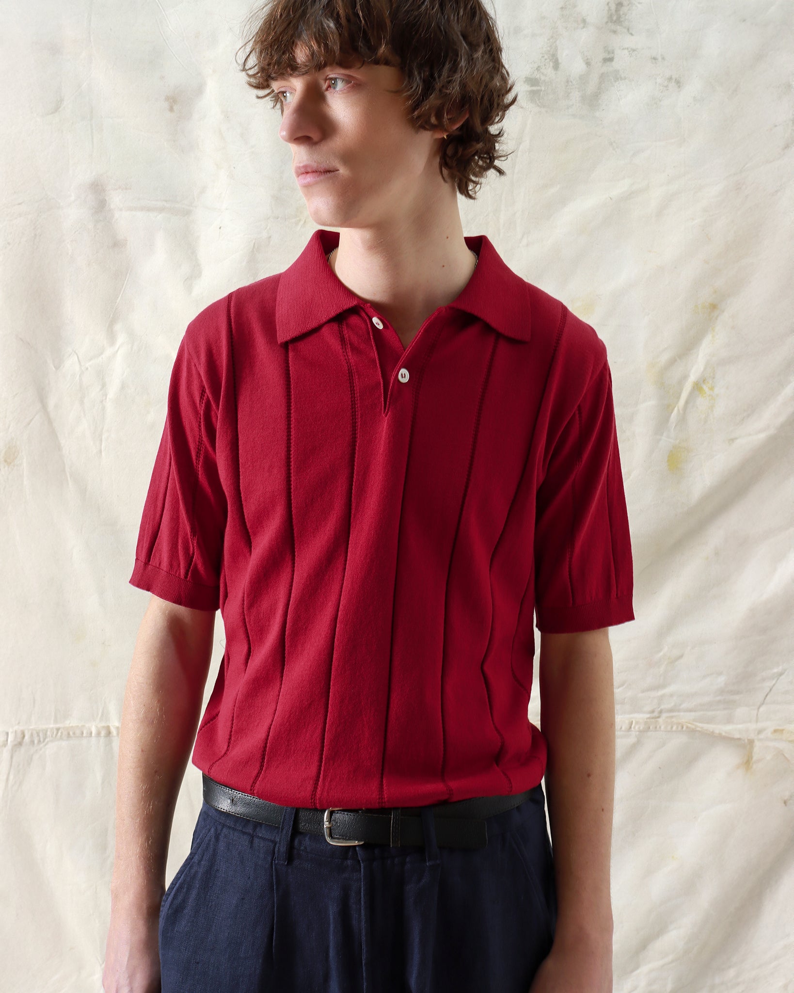 Knitted Polos · Jacobs Punched Stripe Polo - Deep Red