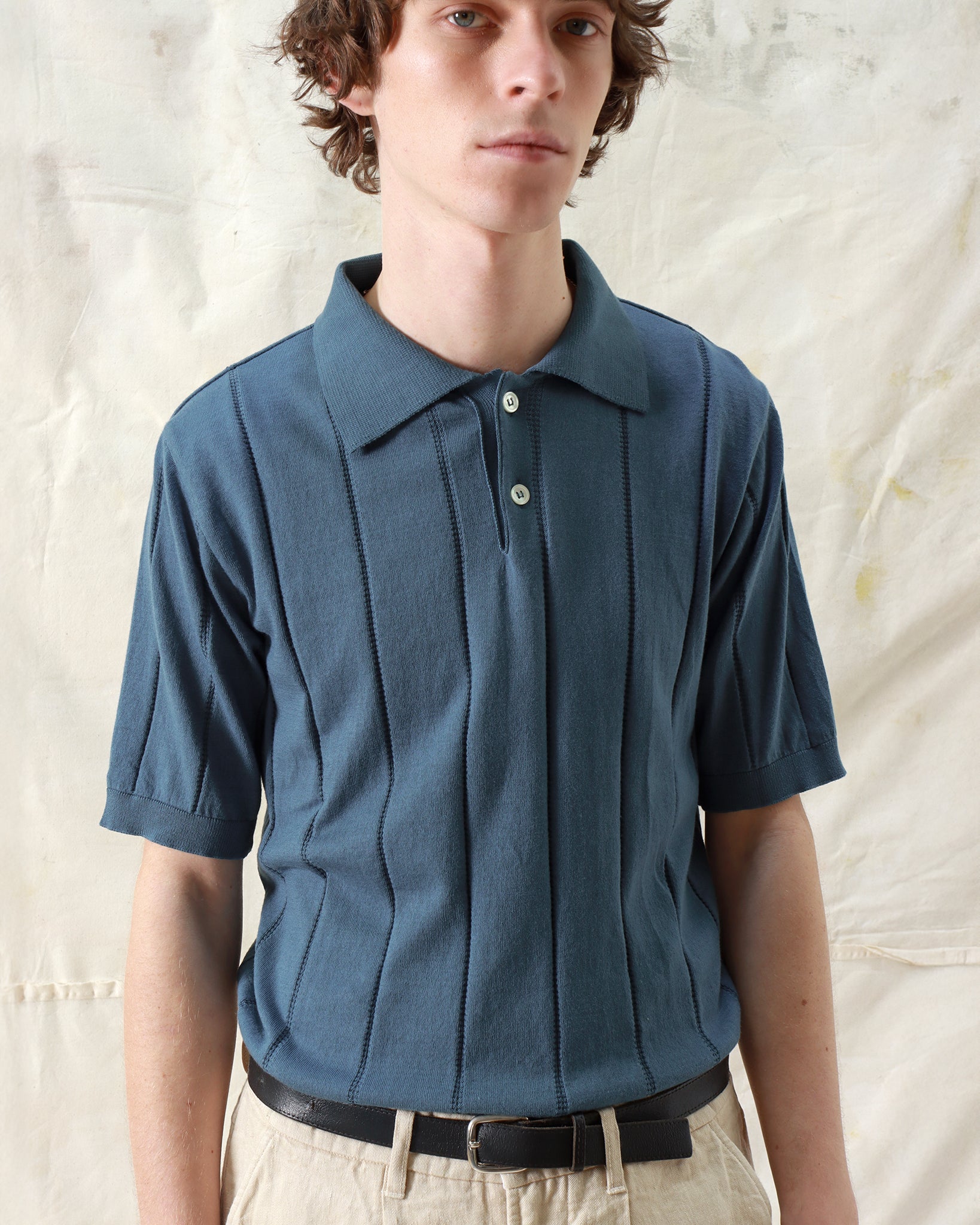 Knitted Polos · Jacobs Punched Stripe Polo - Aegean Blue