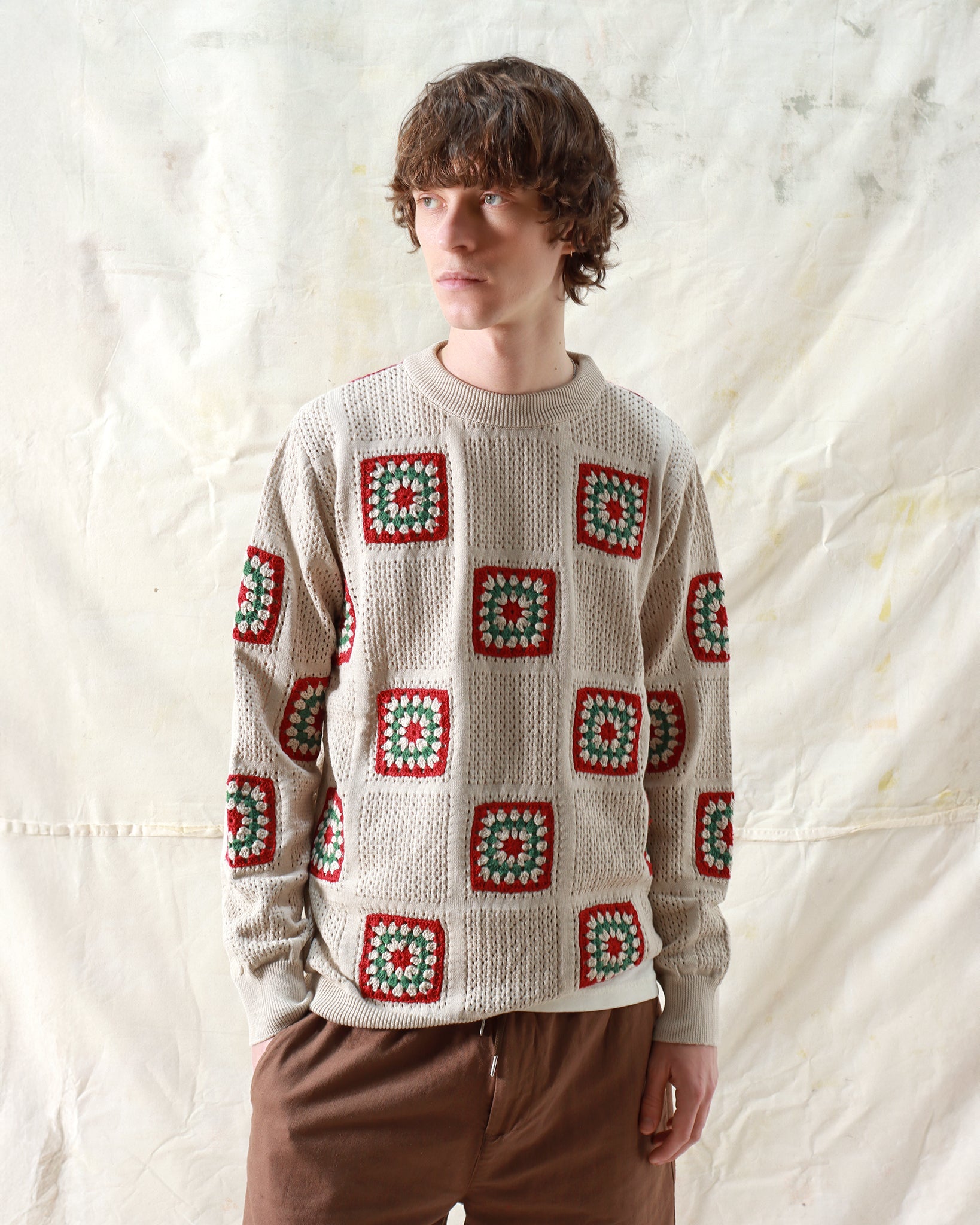 Jumpers · Floral Crochet Knit - Peyote Sand