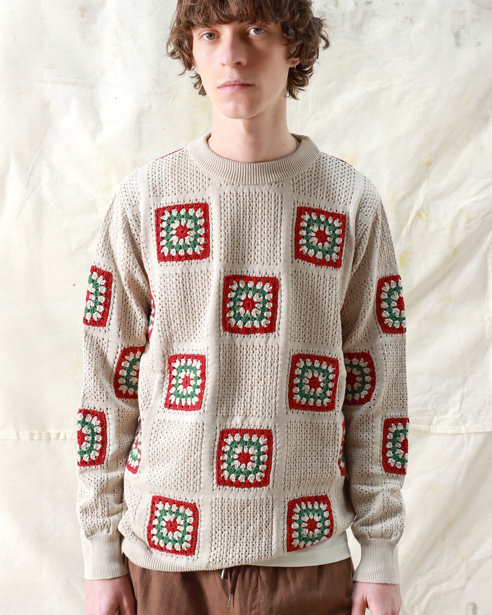 Jumpers · Floral Crochet Knit - Peyote Sand