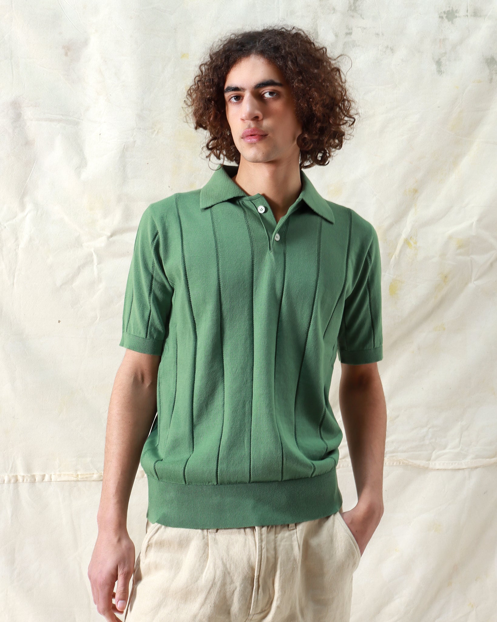 Knitted Polos · Jacobs Punched Stripe Polo - Comfrey Green