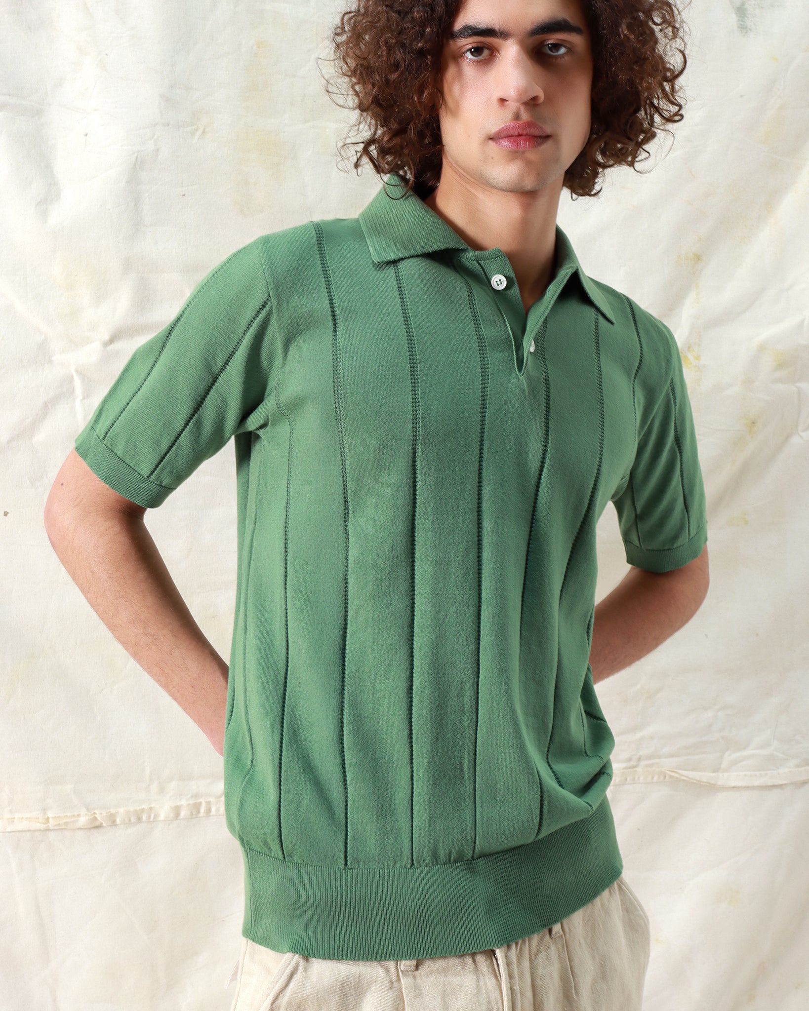 Knitted Polos · Jacobs Punched Stripe Polo - Comfrey Green