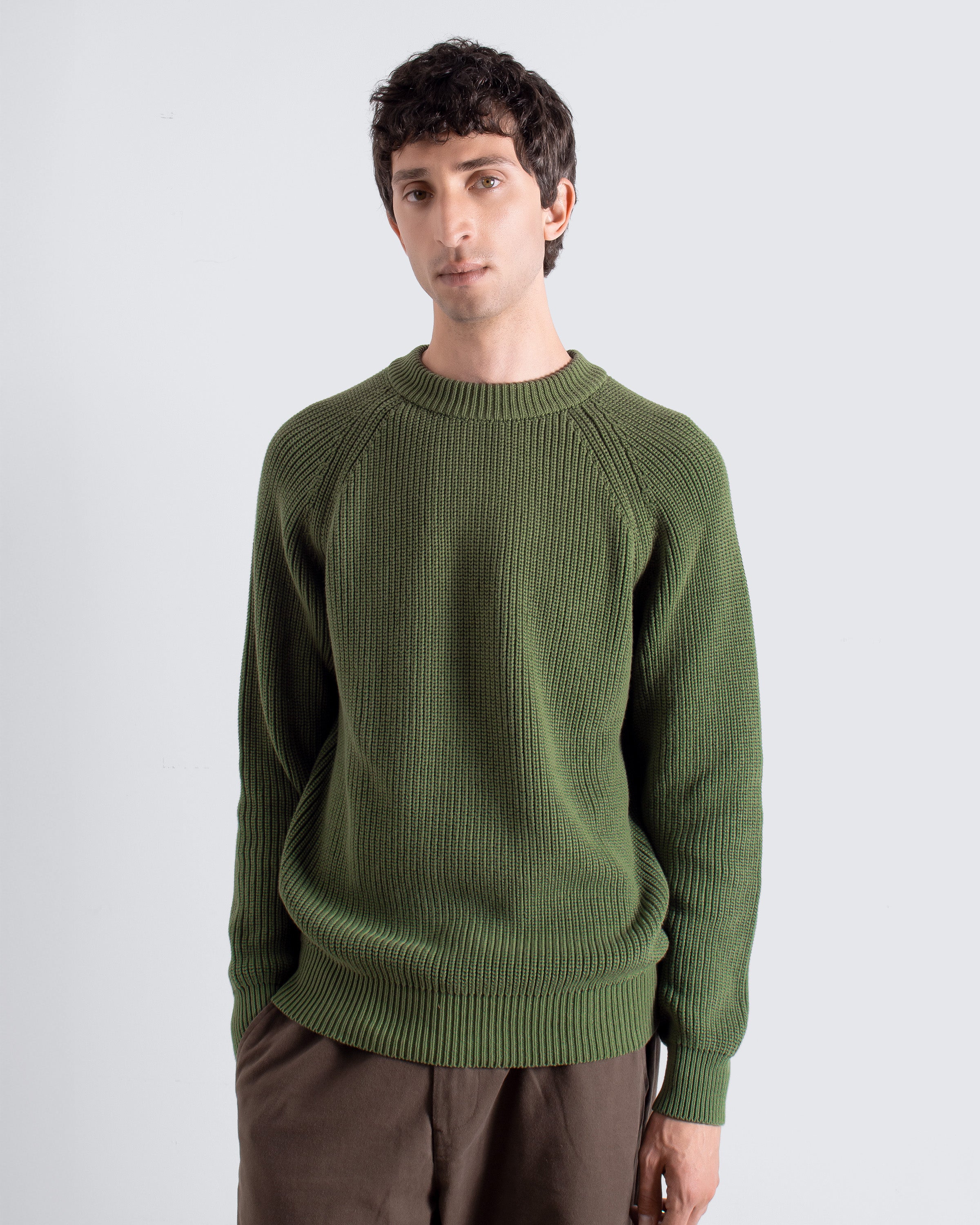 Herbert Knit Green | Raglan Sleeve Midweight Sweater – Far Afield