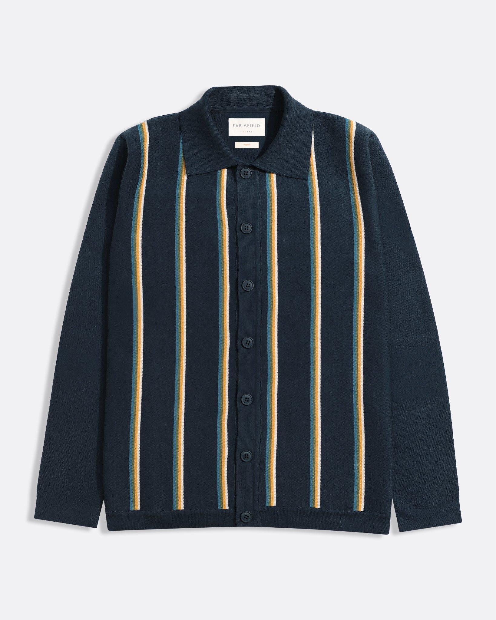 Zigger Knit Shirt Kuki Navy | Engineered Stripe Organic Cotton