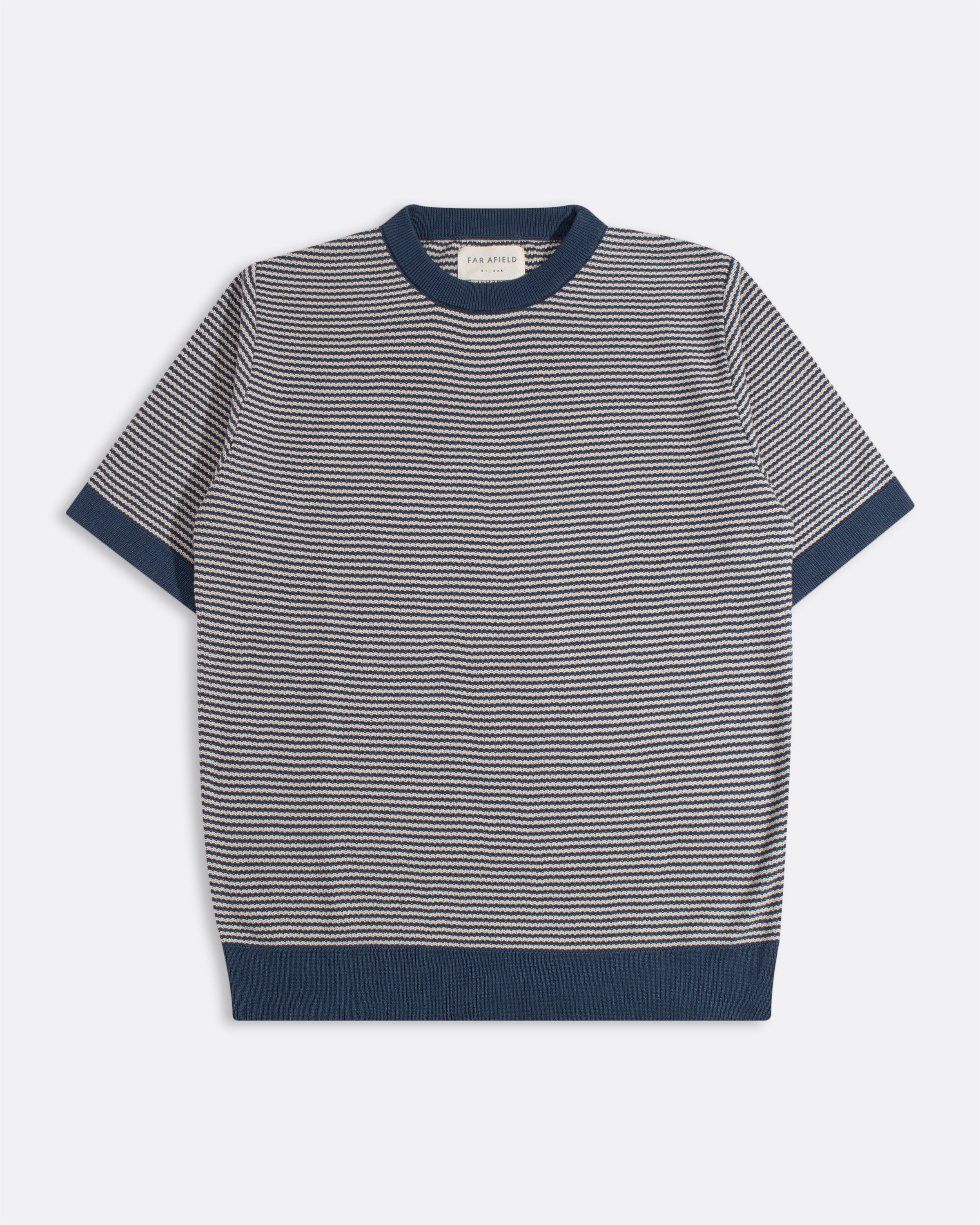 Striped Knitted T-Shirt Blue · Far Afield