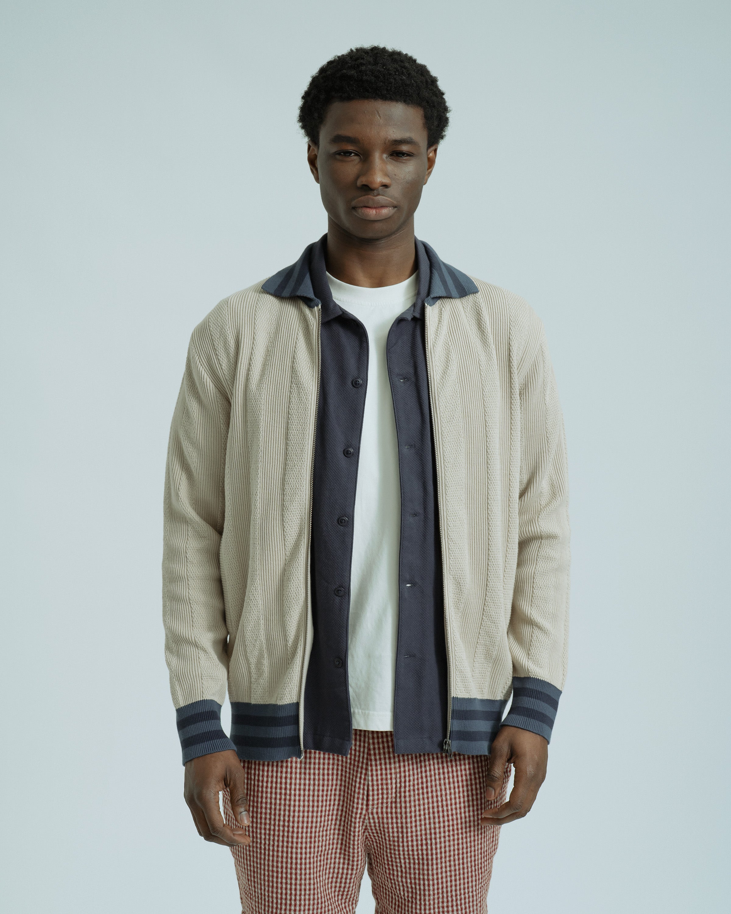 Knitted Zip Cardigan Sand · Far Afield