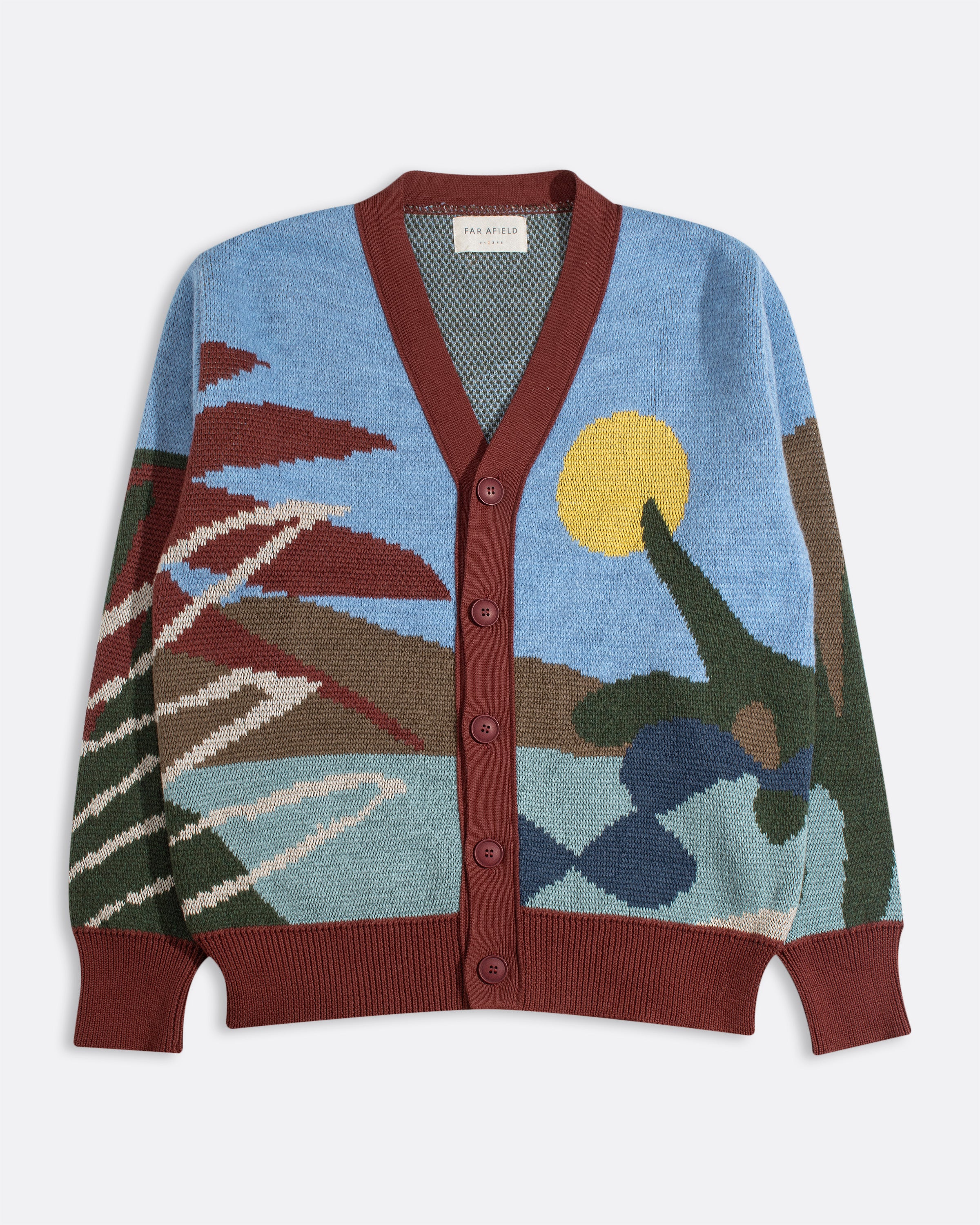 Jacquard Knit Landscape Cardigan Multicolor · Far Afield