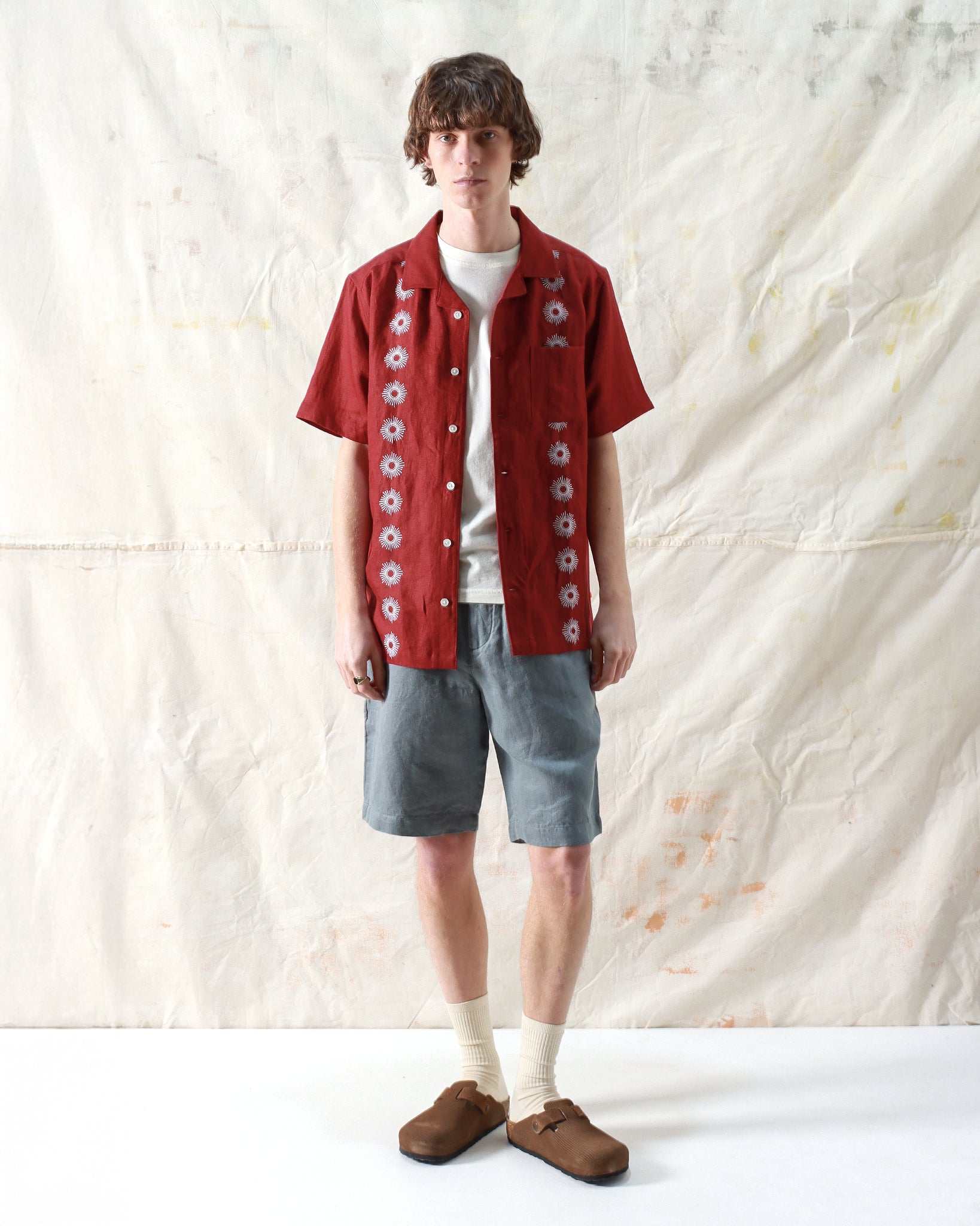 Patterned Shirts · Stachio Shirt - Sol Stripe Embroidery Deep Red
