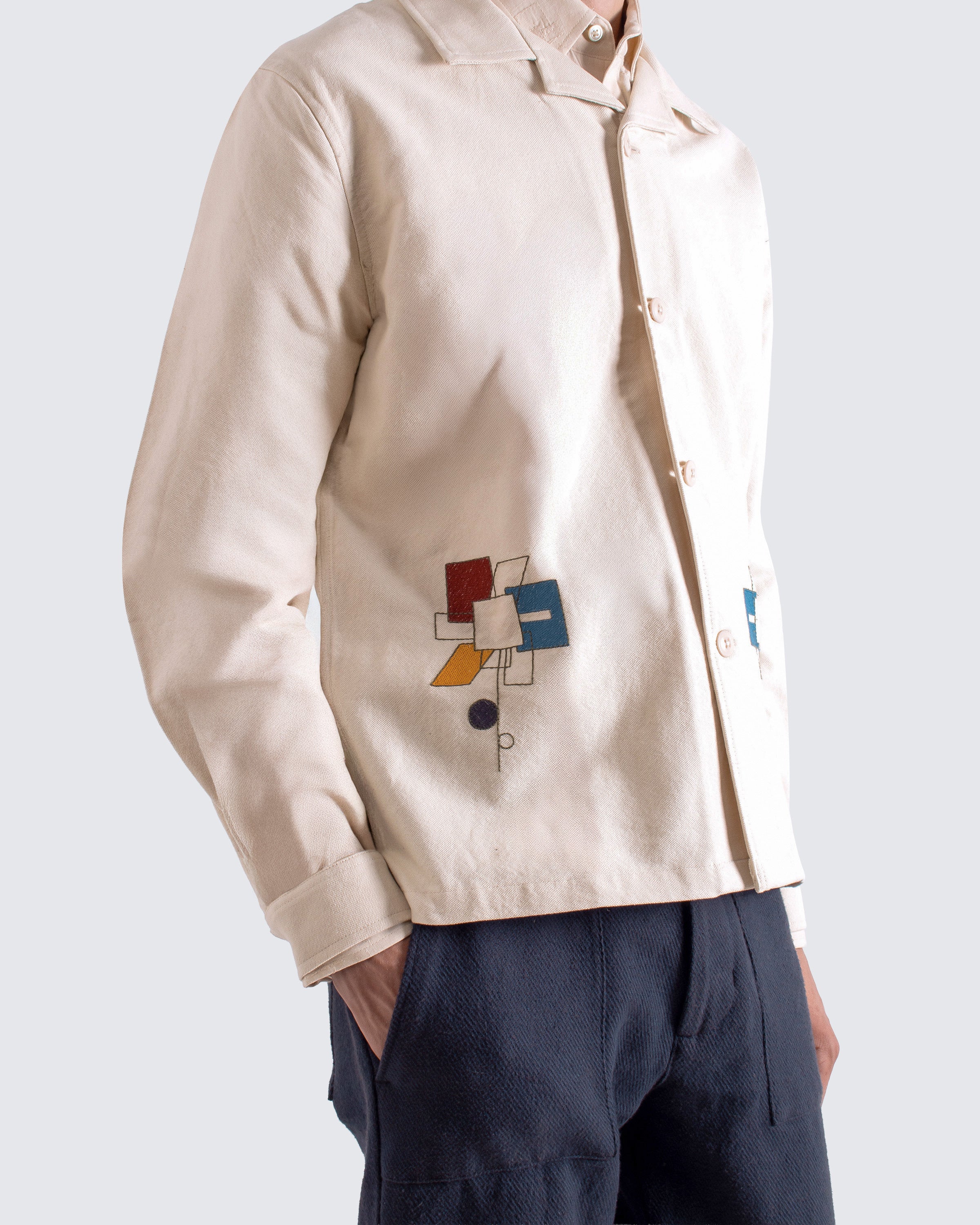 Veloso Embroidered Shirt – Abstract Flower Motif Oversized Cotton