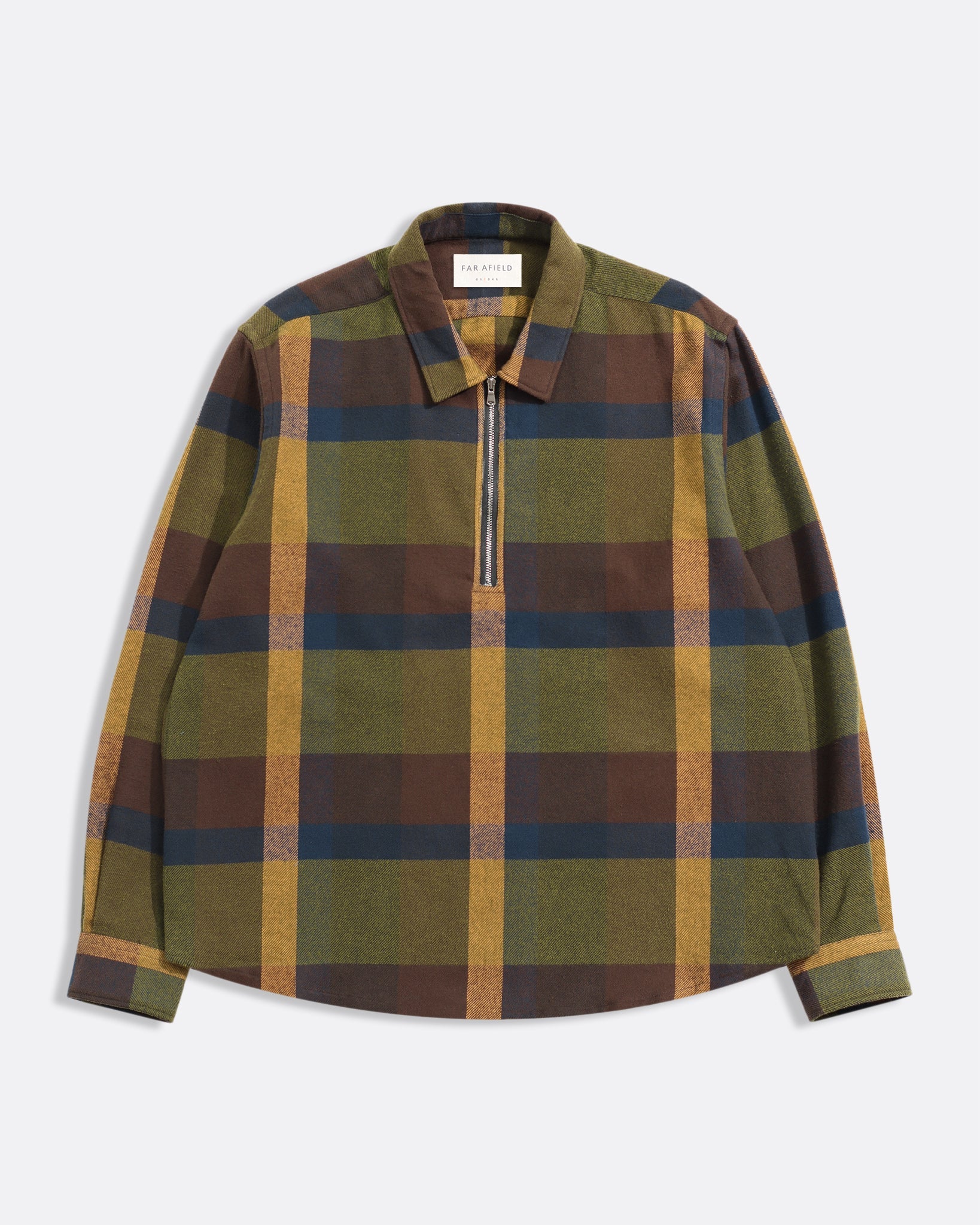 Half-Zip Day Shirt – Plaid Pop-Over in Brushed Cotton | AW25 – Far