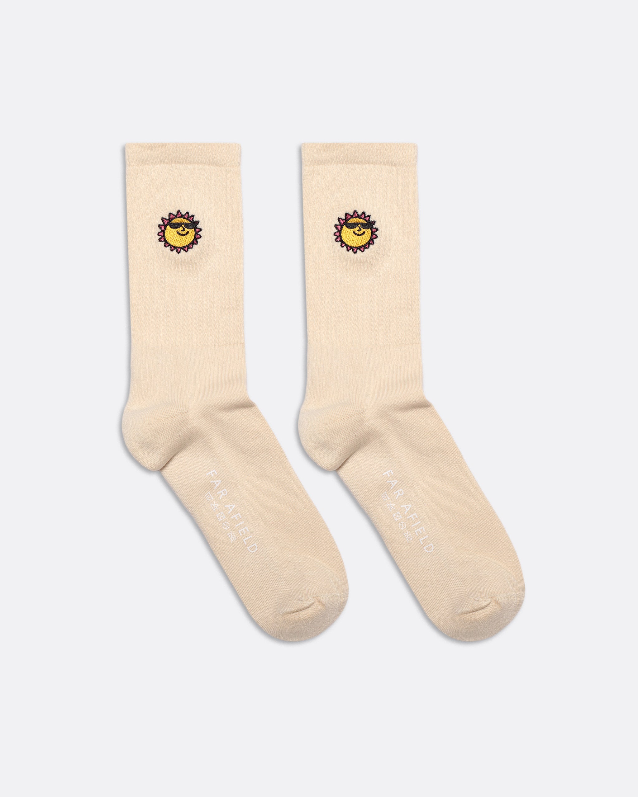 Block Colour Socks · Embroidered Socks - Off White Sunny Motif