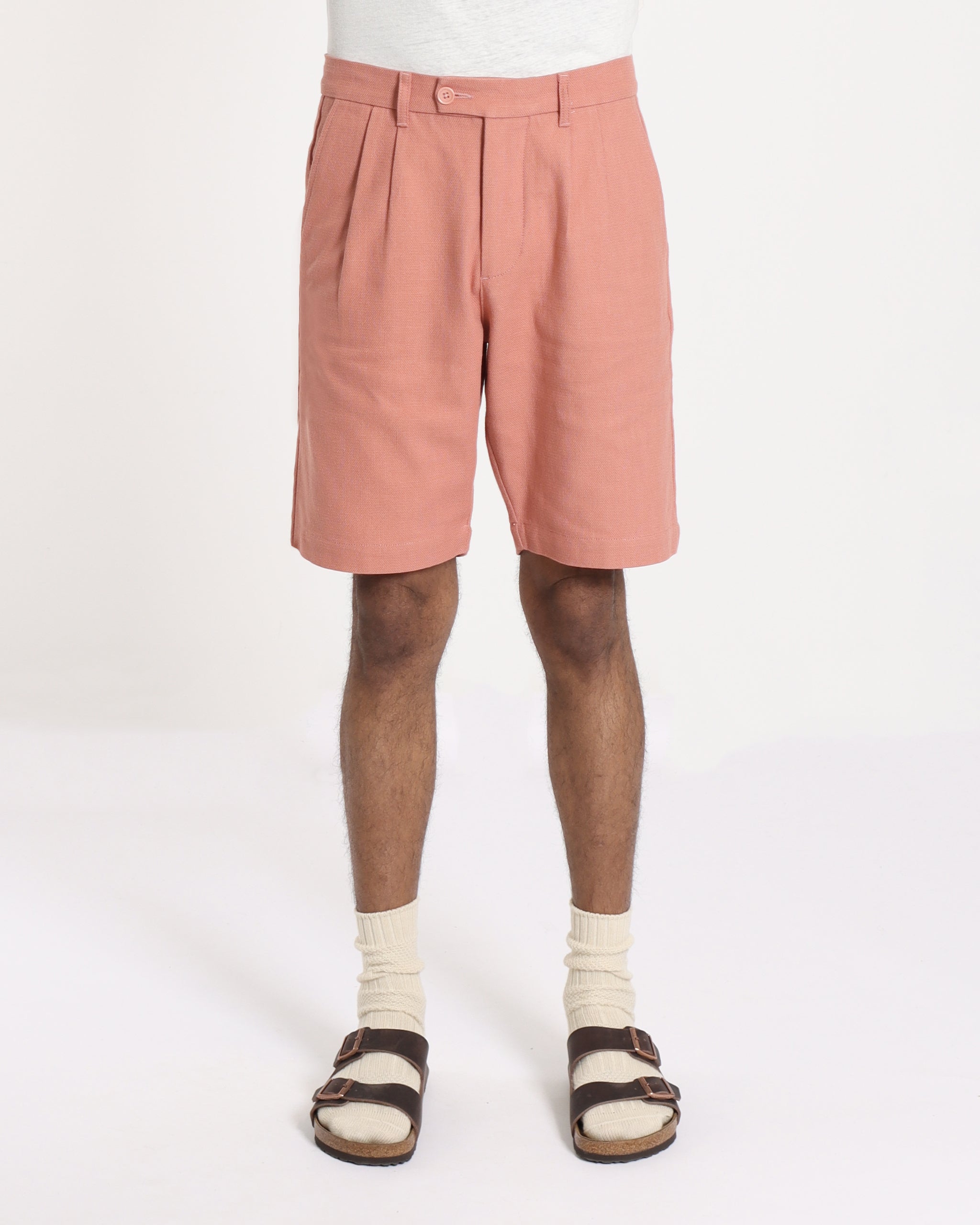 Knee-length Shorts · Double Pleated Short - Textured Weave Pink