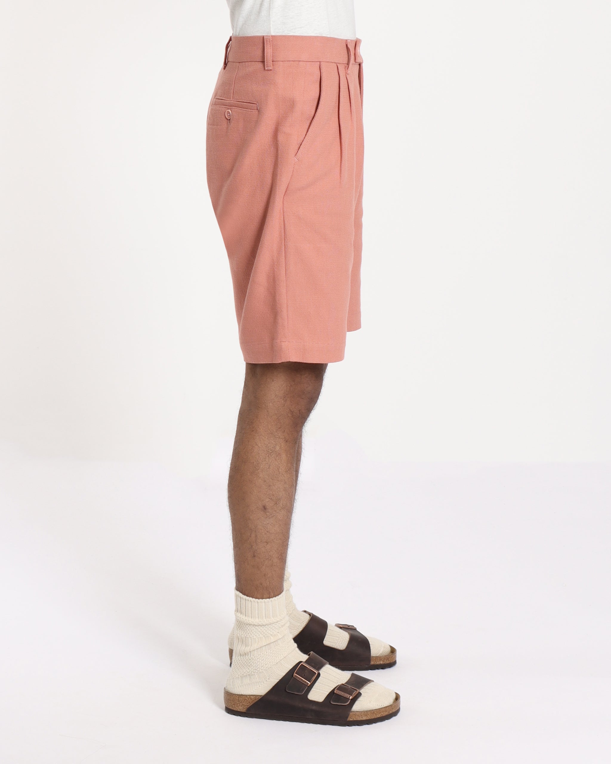 Knee-length Shorts · Double Pleated Short - Textured Weave Pink