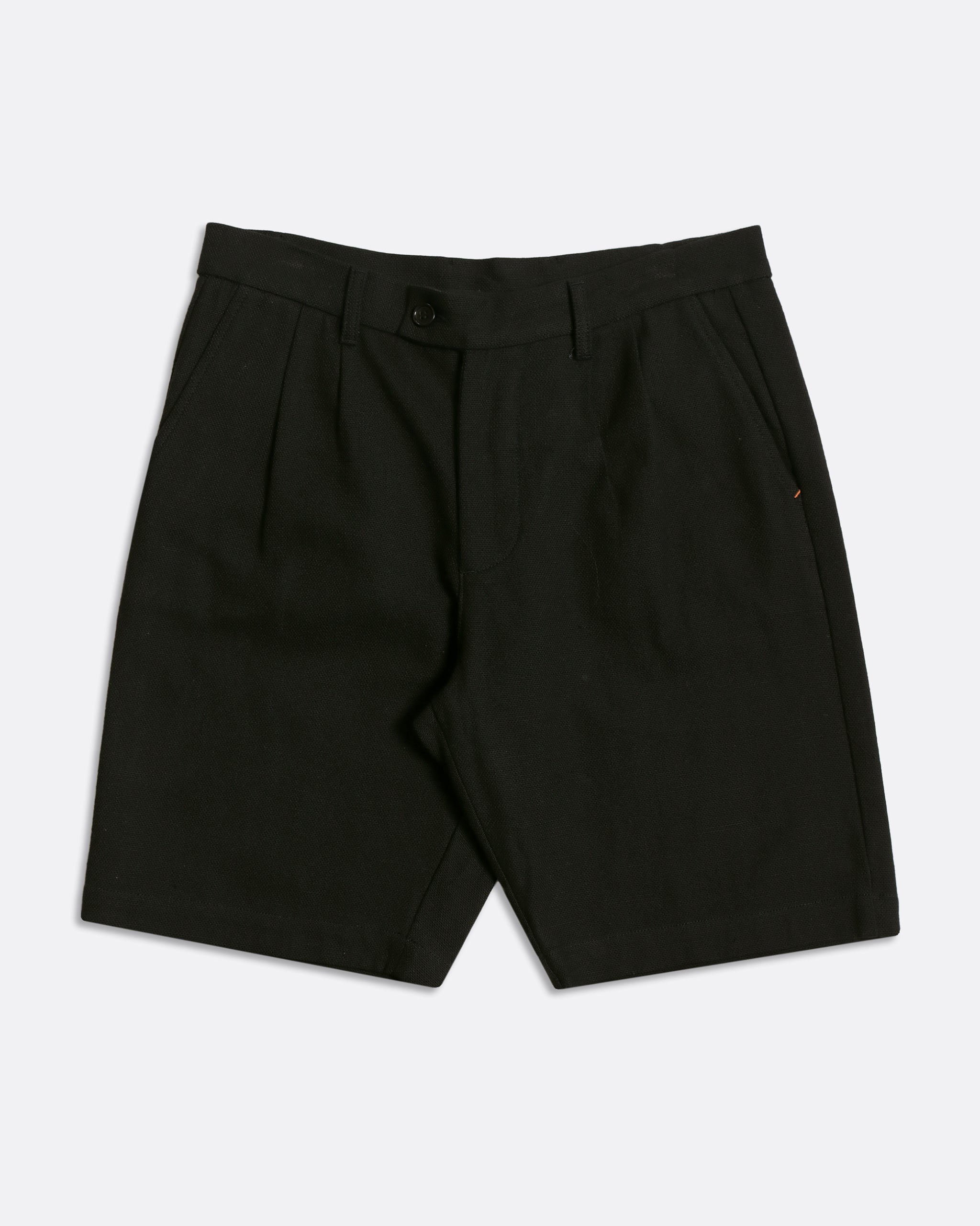 Knee-length Shorts · Double Pleated Short - Textured Weave Black