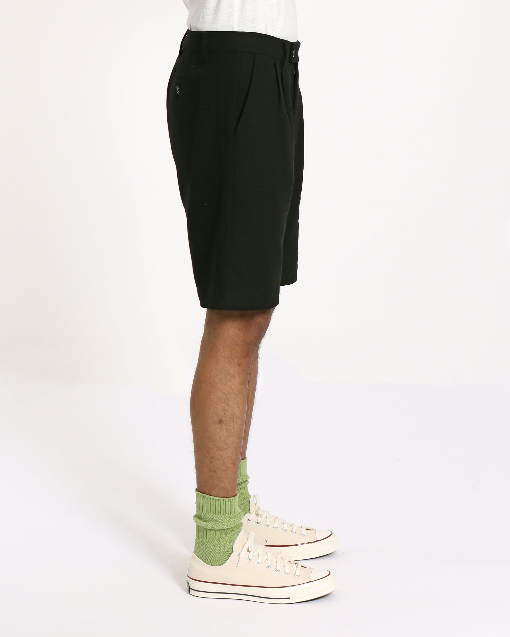 Knee-length Shorts · Double Pleated Short - Textured Weave Black