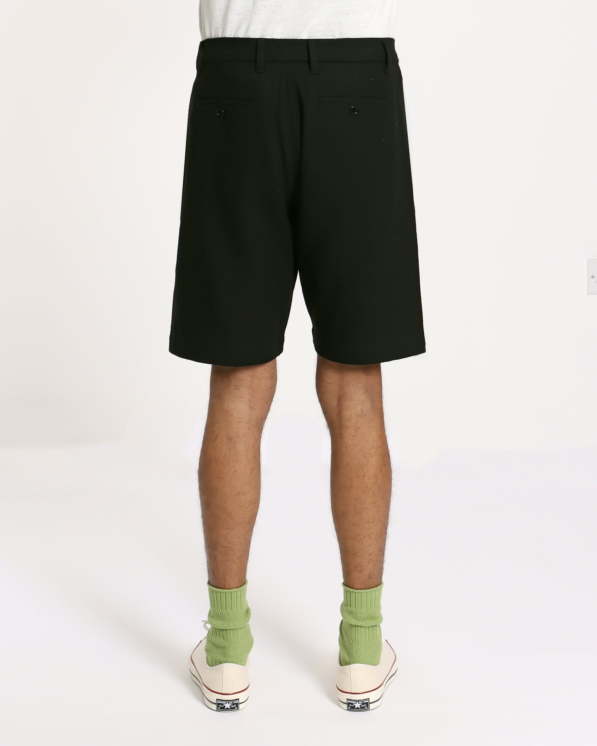 Knee-length Shorts · Double Pleated Short - Textured Weave Black