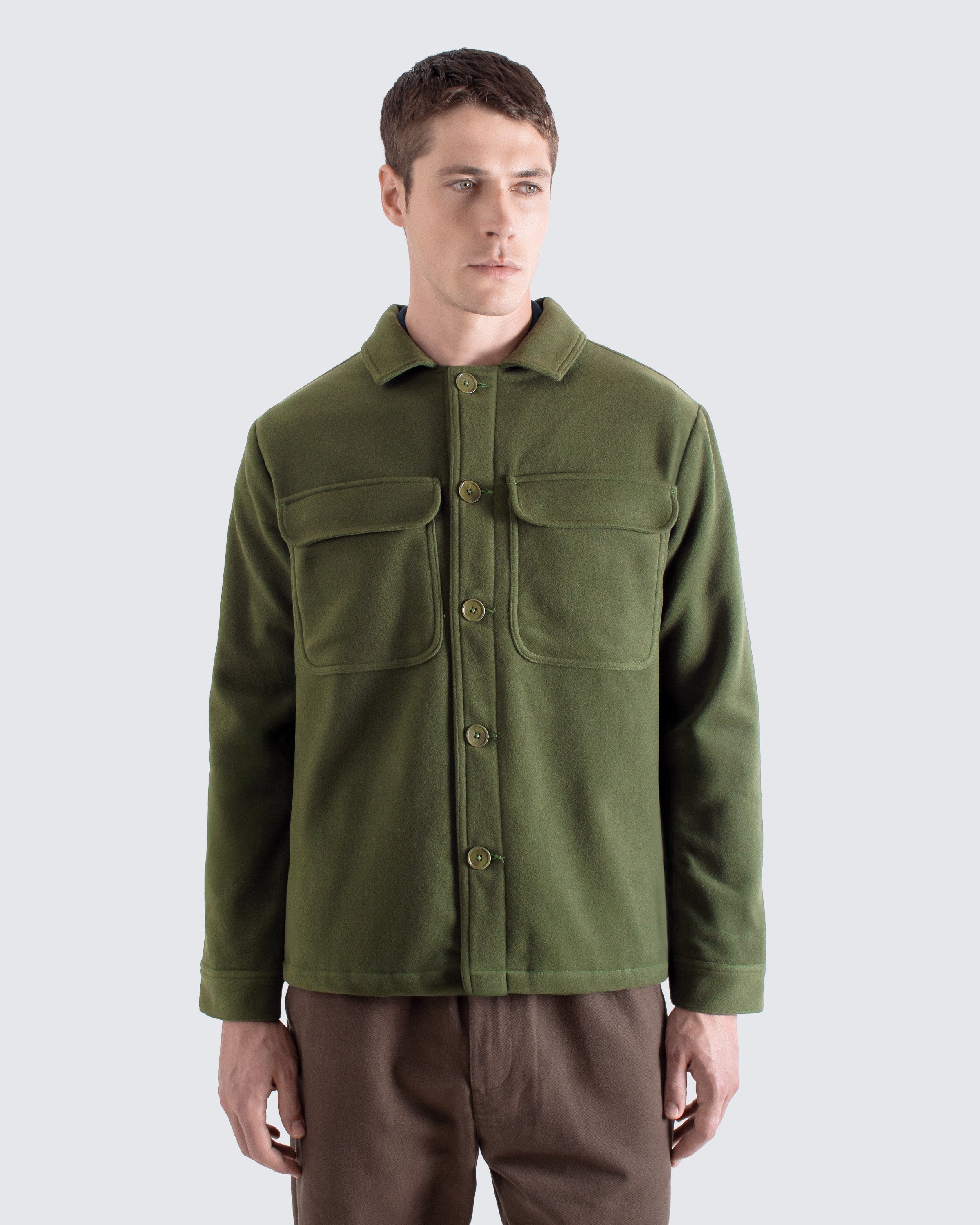 Men’s green workwear jacket with twin flap pockets – Far Afield