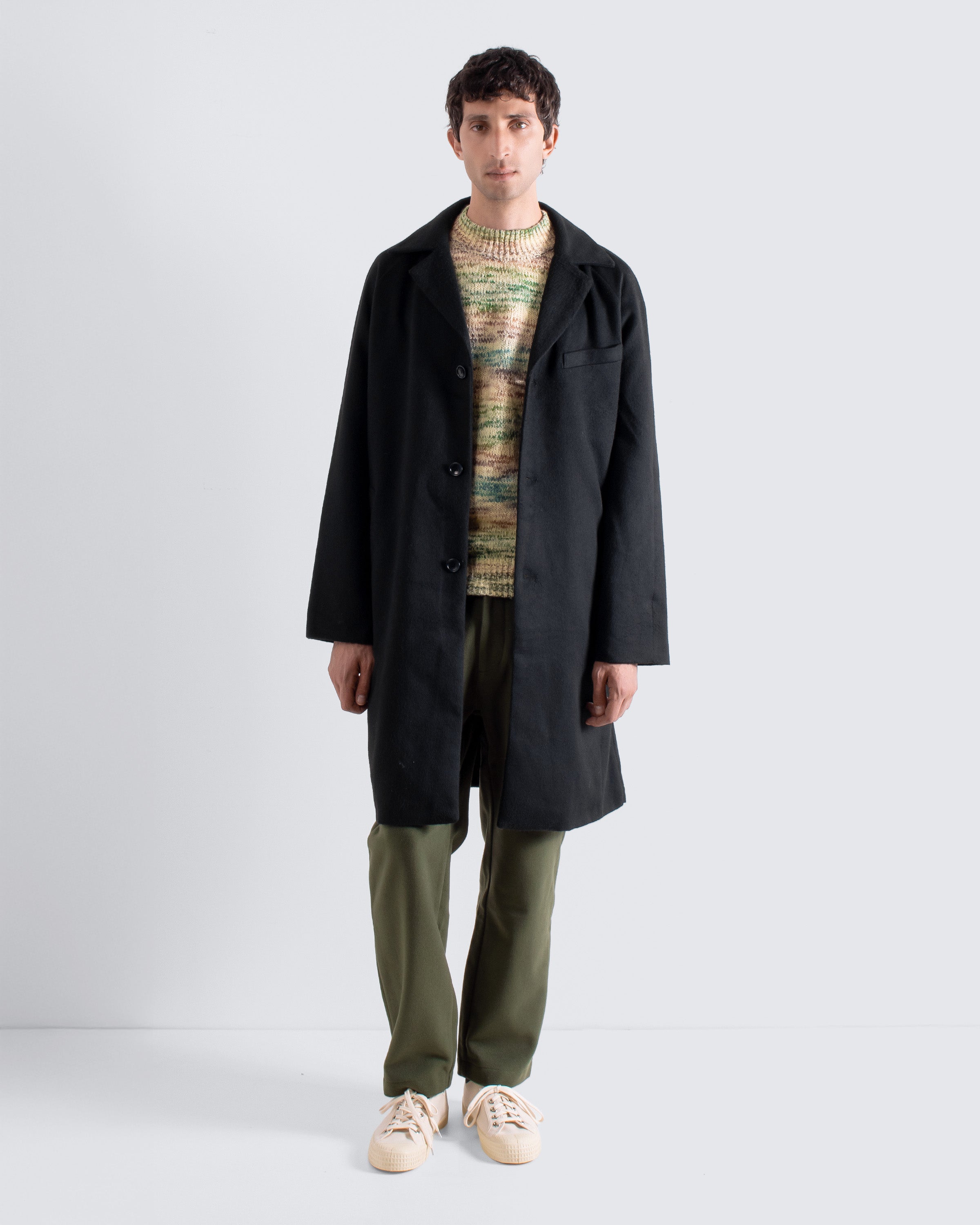 Vico Coat – Men's Black Overcoat, Italian Recycled Cotton | Far Afield