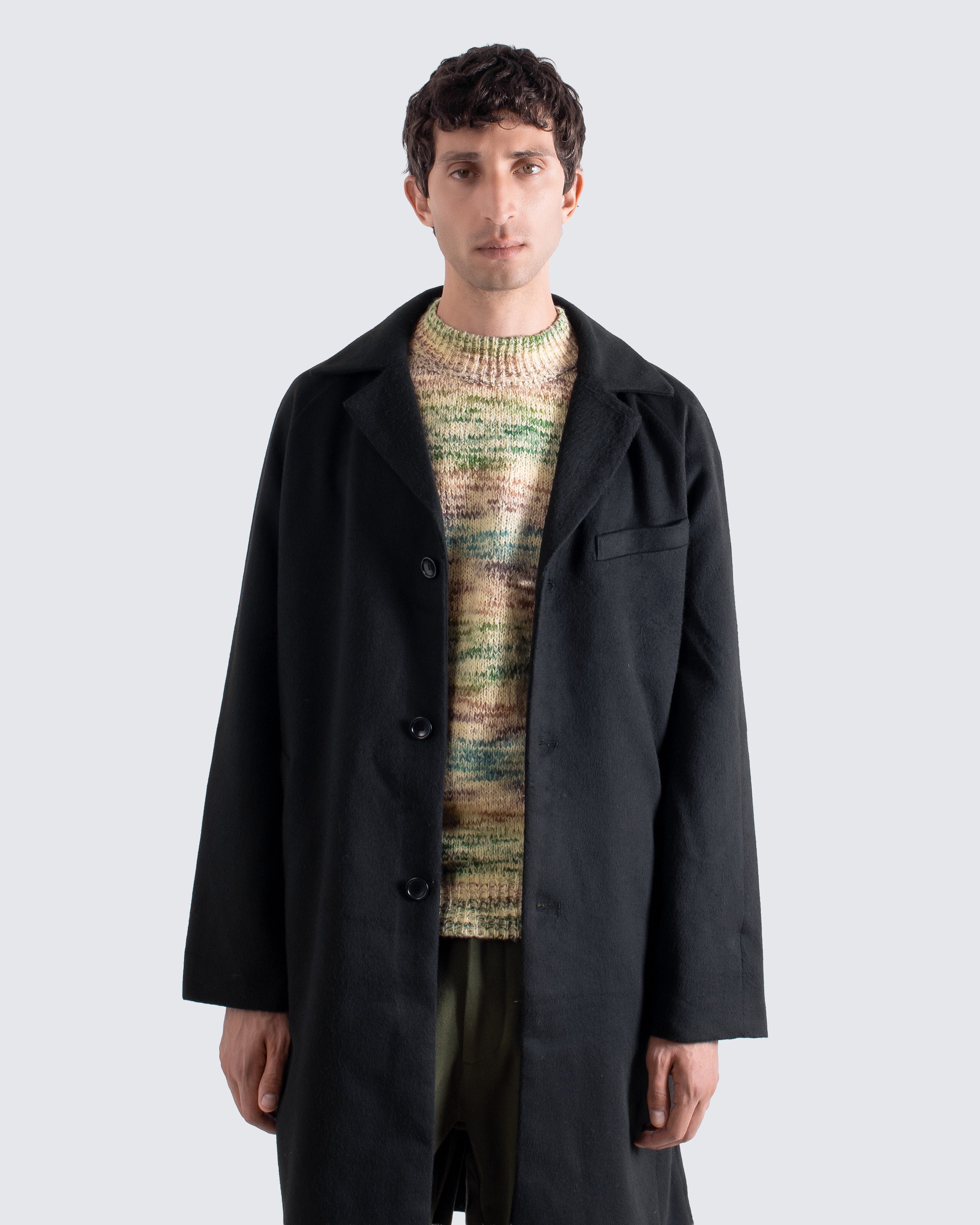 Vico Coat – Men's Black Overcoat, Italian Recycled Cotton | Far Afield