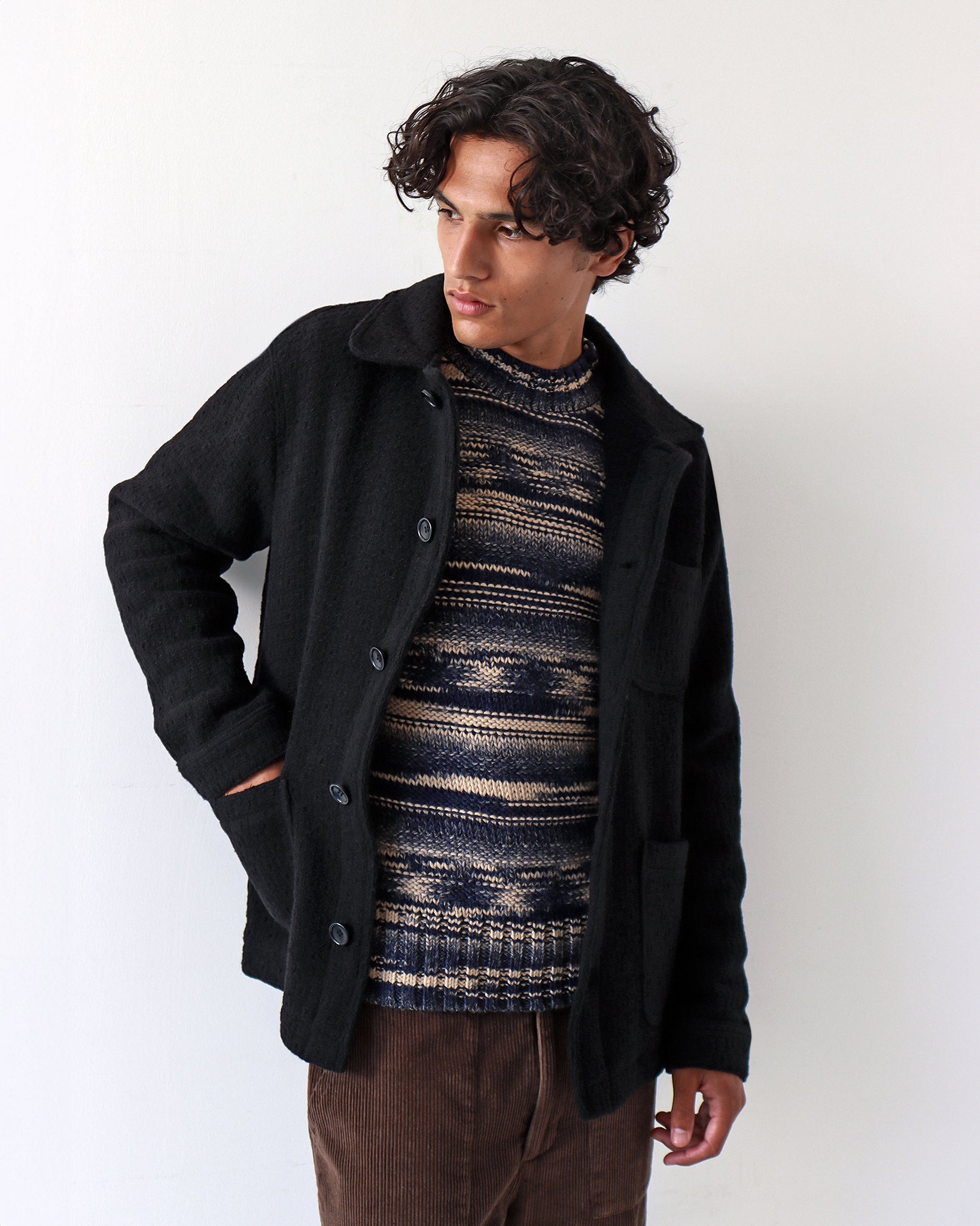 Station Jacket - Black Textured Jacquard – Far Afield Station Jacket - Black Textured Jacquard – Far Afield