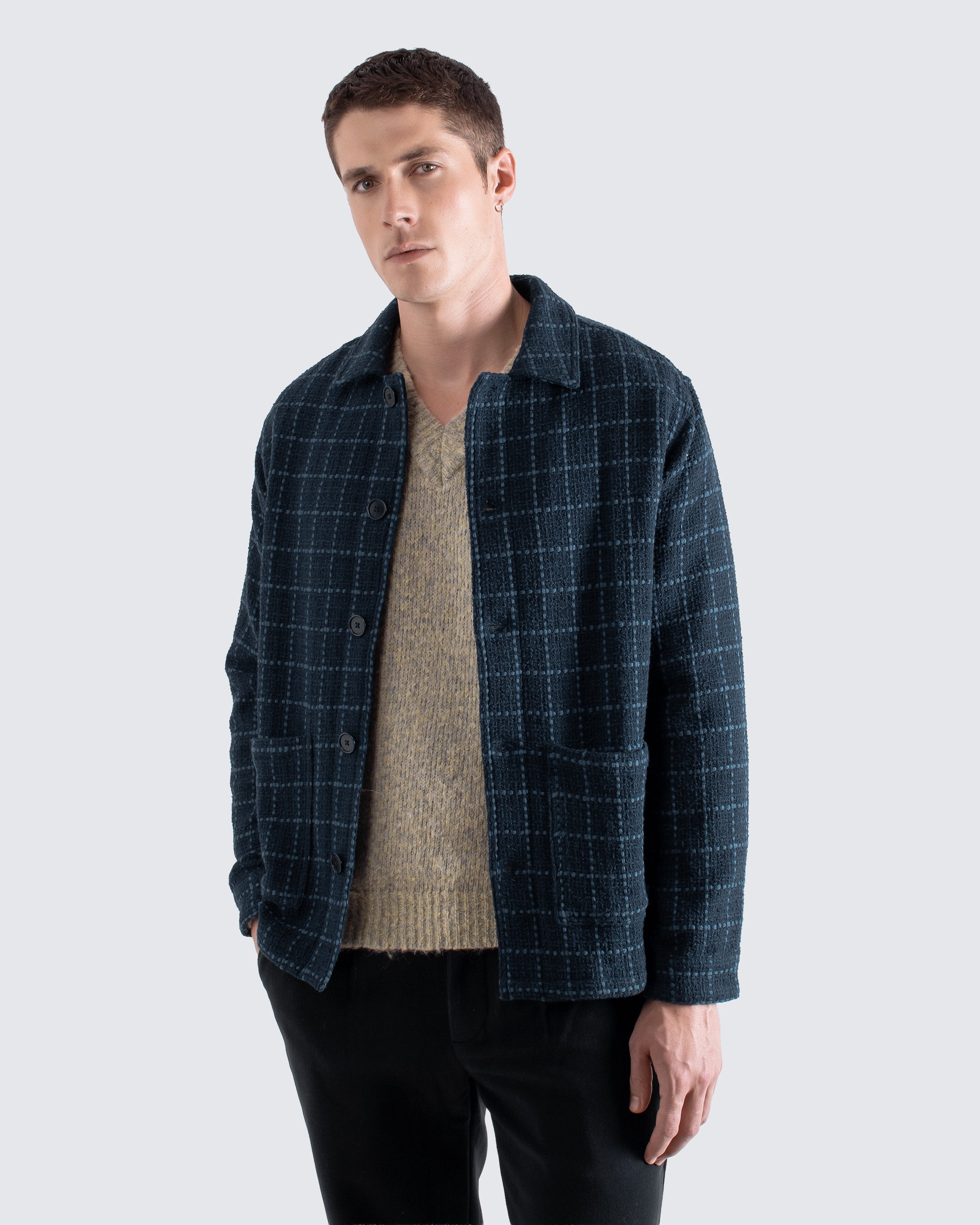 Bisset Coat – Navy Windowpane Chore Coat | Far Afield