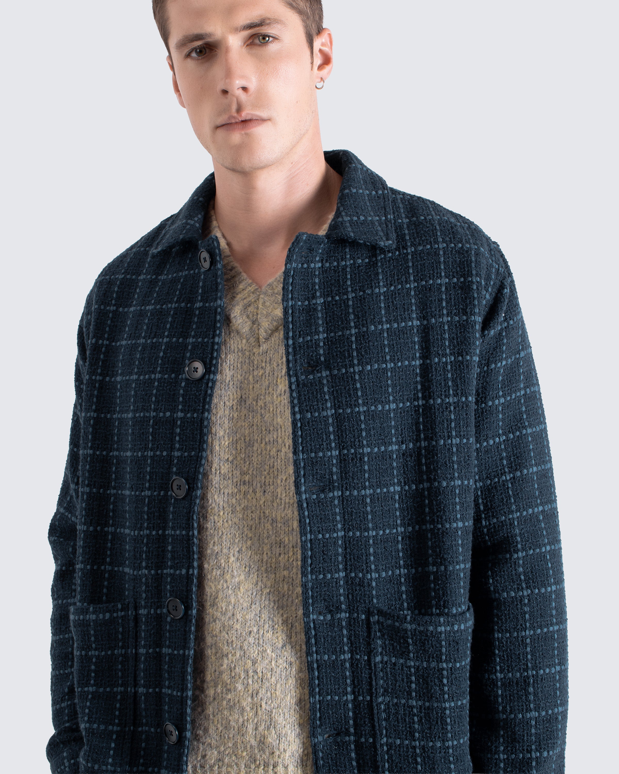 Bisset Coat – Navy Windowpane Chore Coat | Far Afield