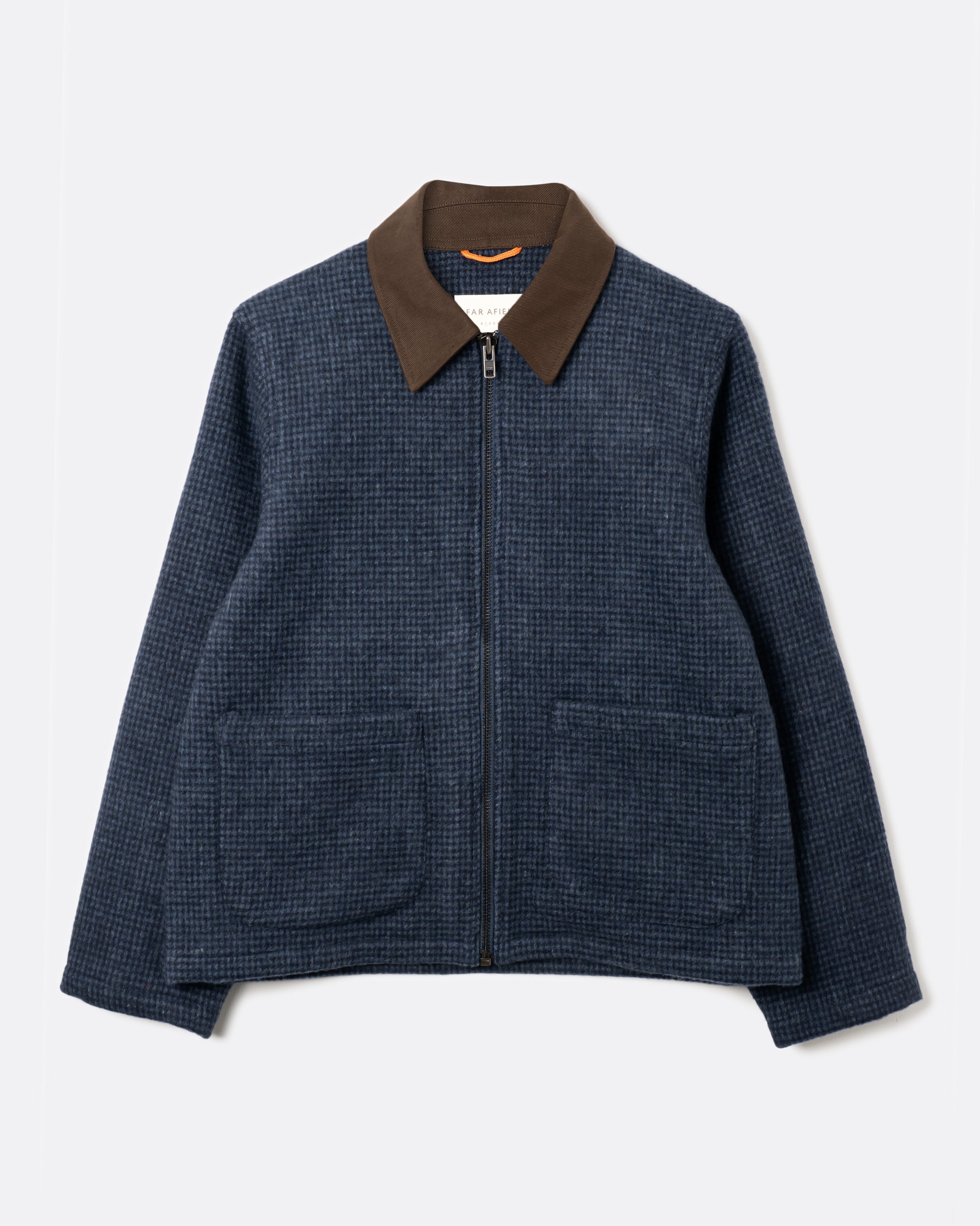 Men's Wool-Blend Zip Jacket in Navy Check | Far Afield