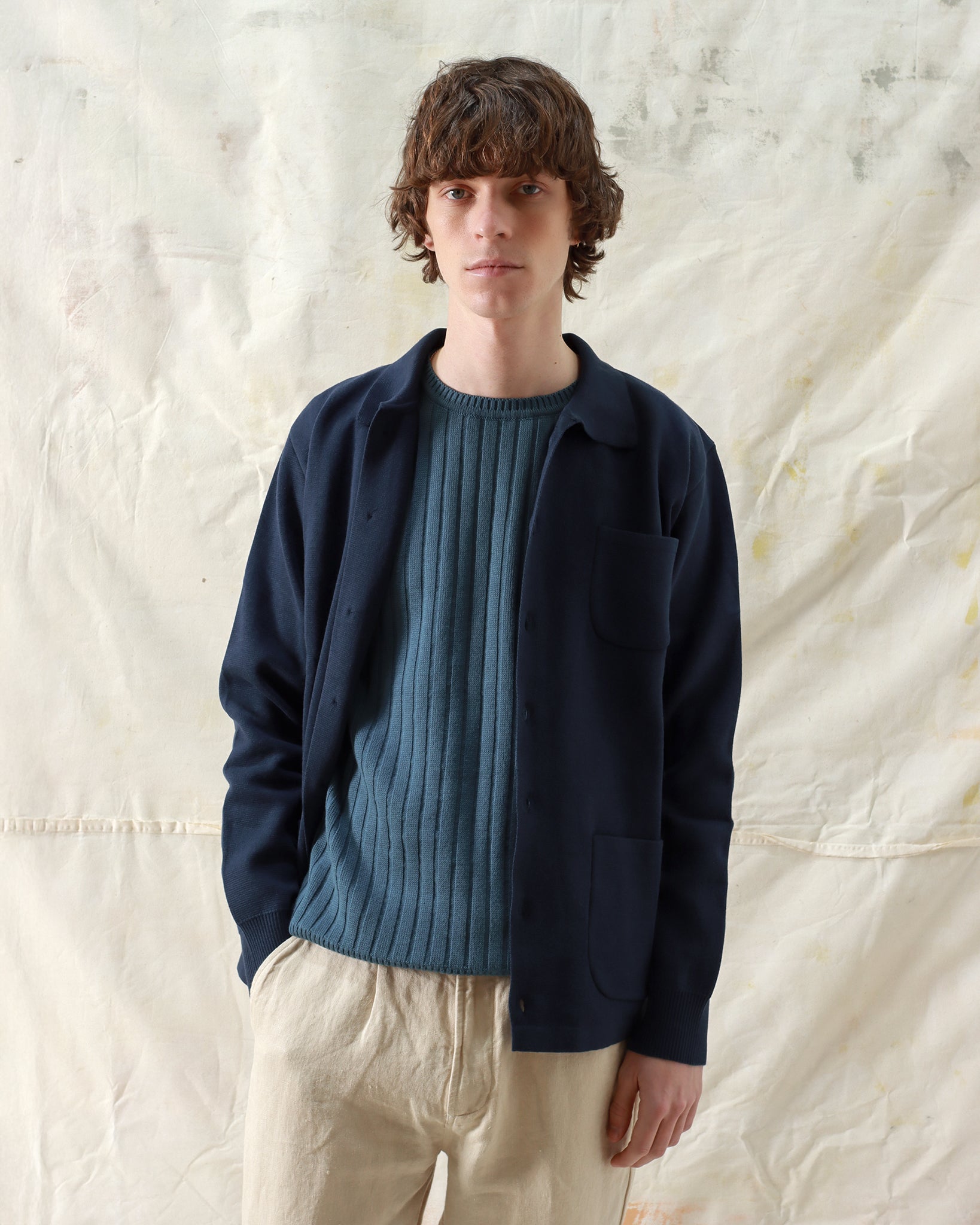 navy work cardigan
