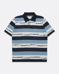 Knitted Polos · Kier Polo - Allure Blue / Navy Pixel Stripe