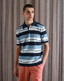 Knitted Polos · Kier Polo - Allure Blue / Navy Pixel Stripe