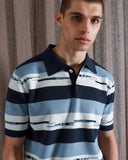 Knitted Polos · Kier Polo - Allure Blue / Navy Pixel Stripe