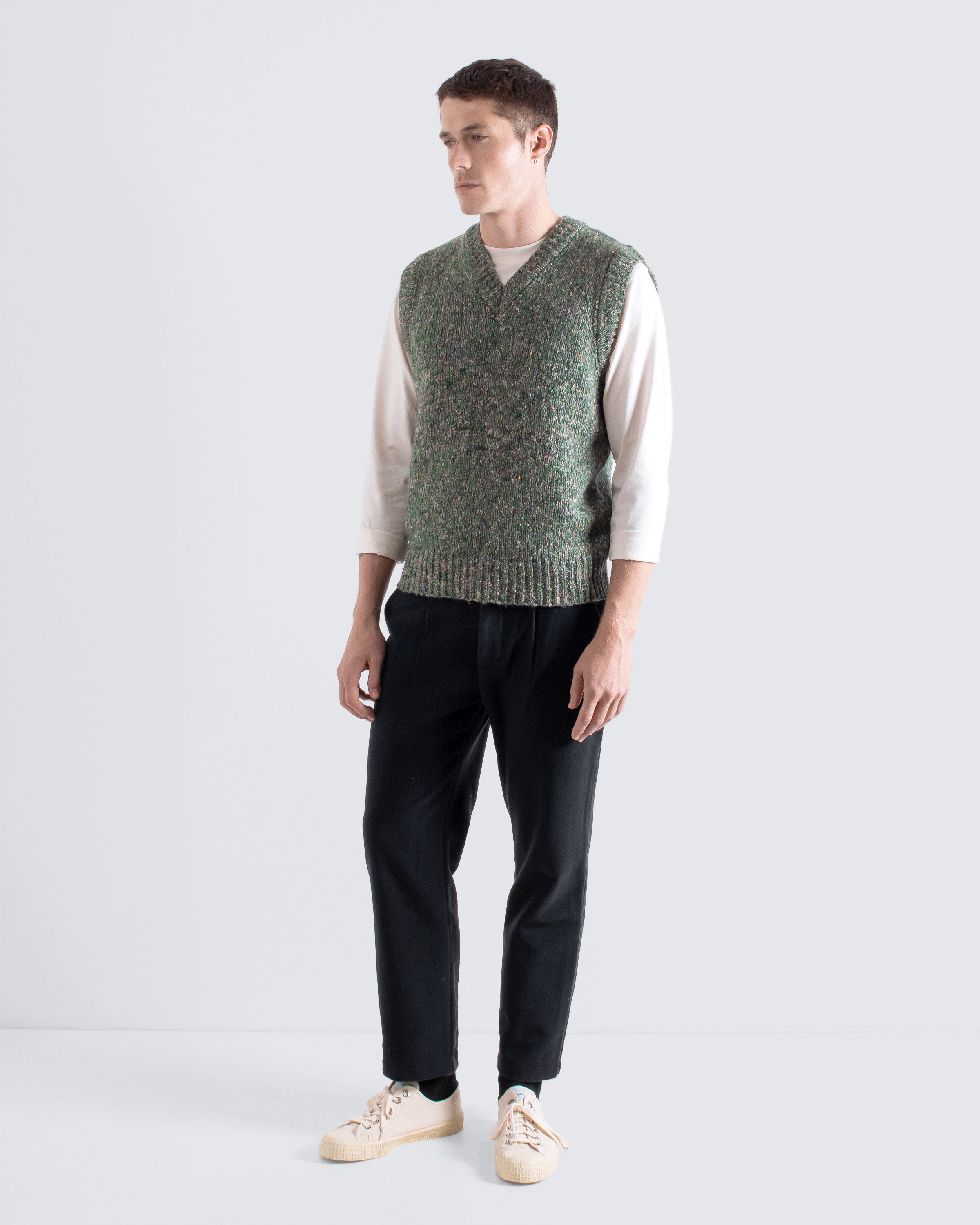 Pinto Knit Vest Green | Nepped Texture Sweater Vest – Far Afield