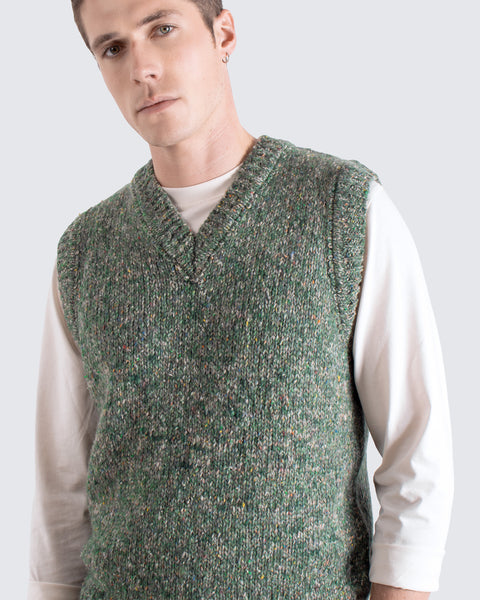 Pinto Knit Vest Green | Nepped Texture Sweater Vest – Far Afield