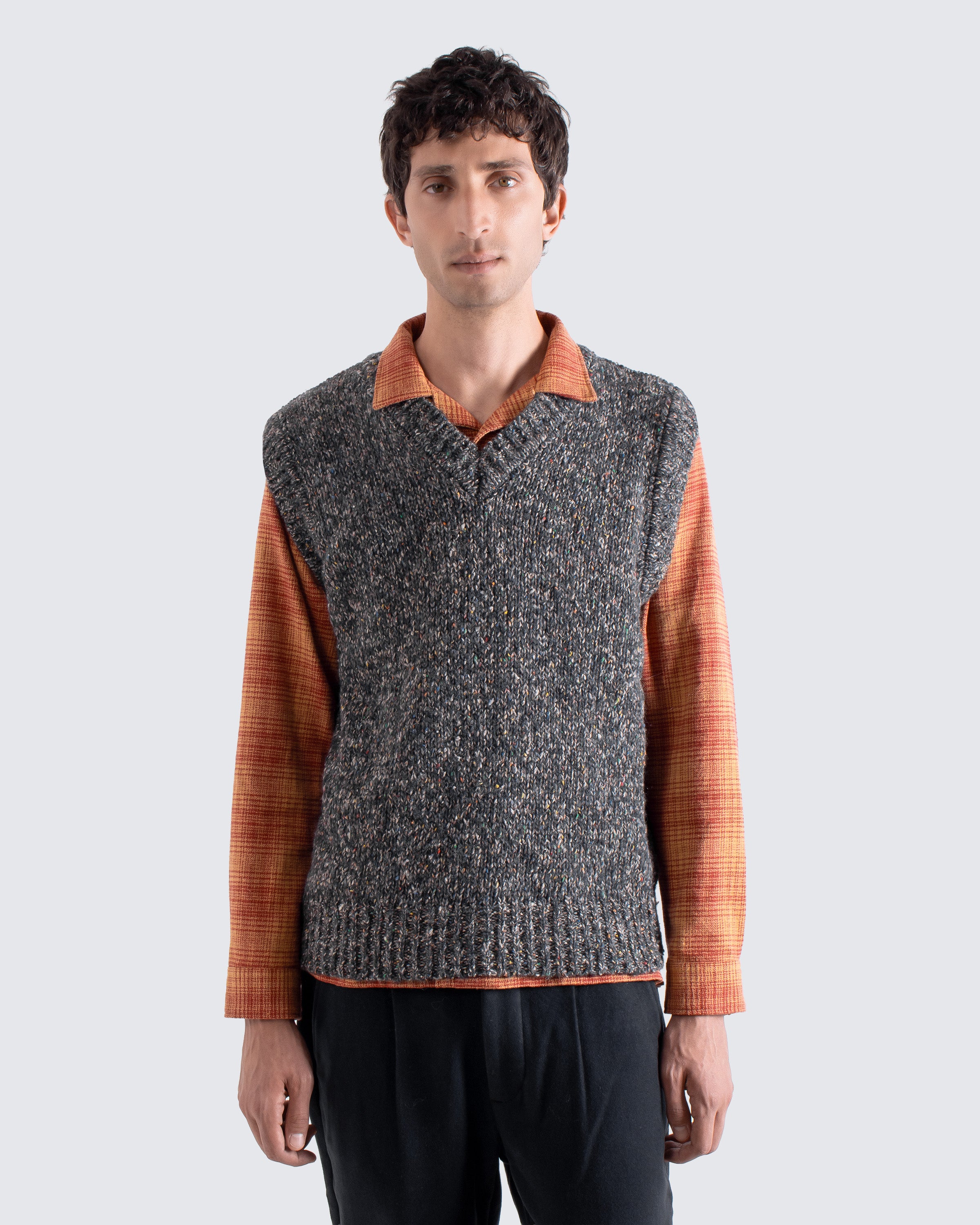 Pinto Knit Vest Grey | Nepped Texture Sweater Vest – Far Afield