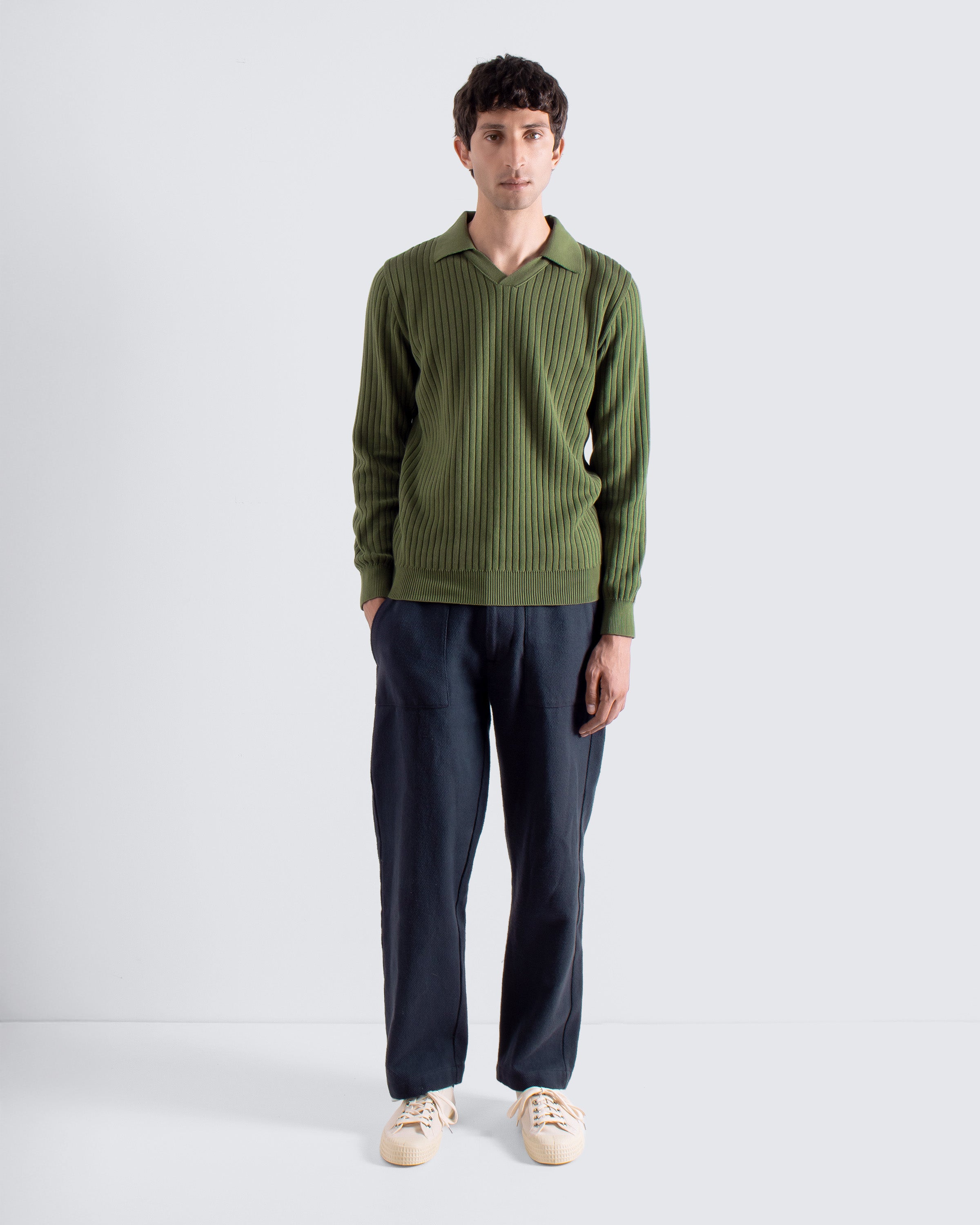 Clifford Knit Polo Green | Archive Rib Polo Shirt – Far Afield