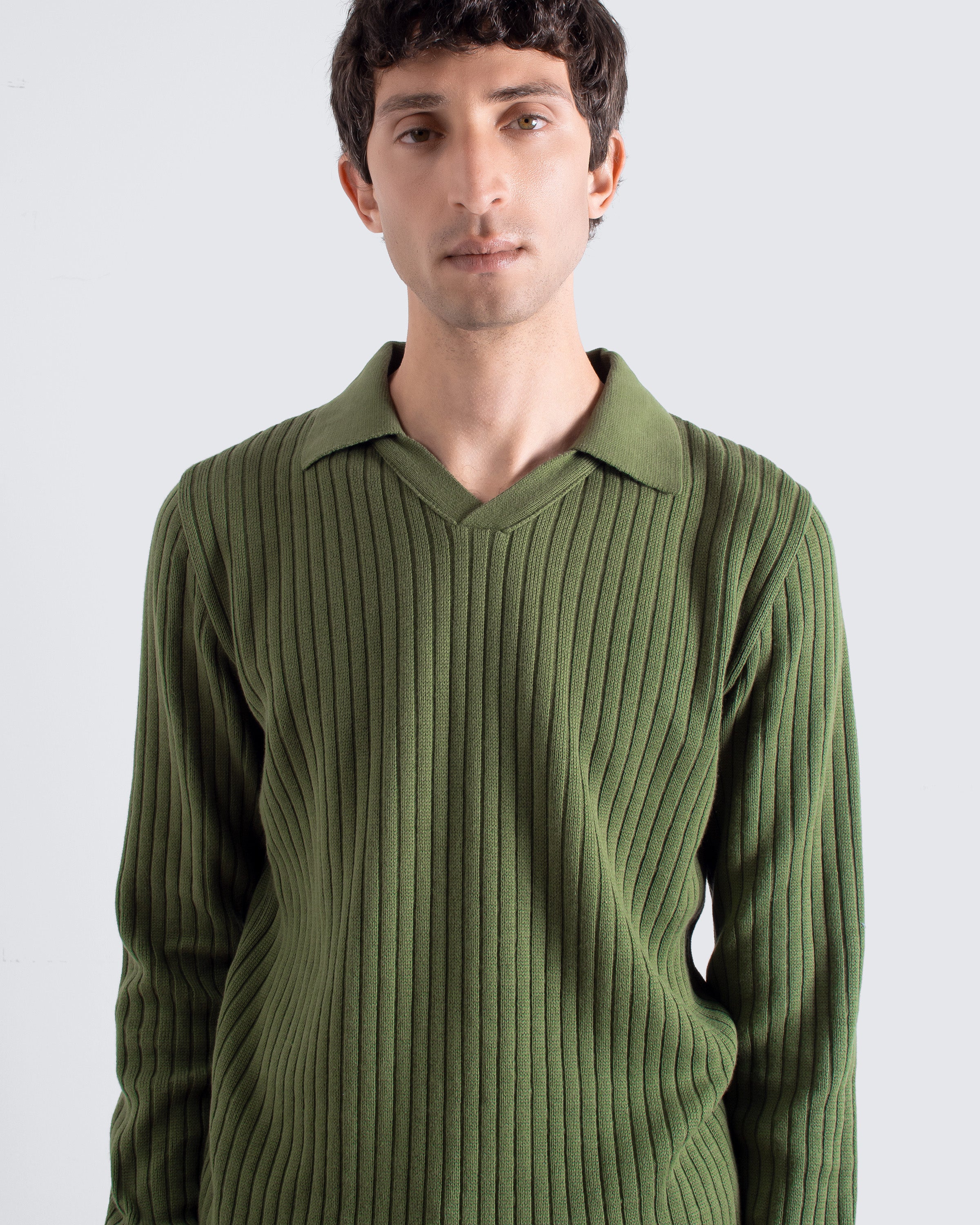 Clifford Knit Polo Green | Archive Rib Polo Shirt – Far Afield