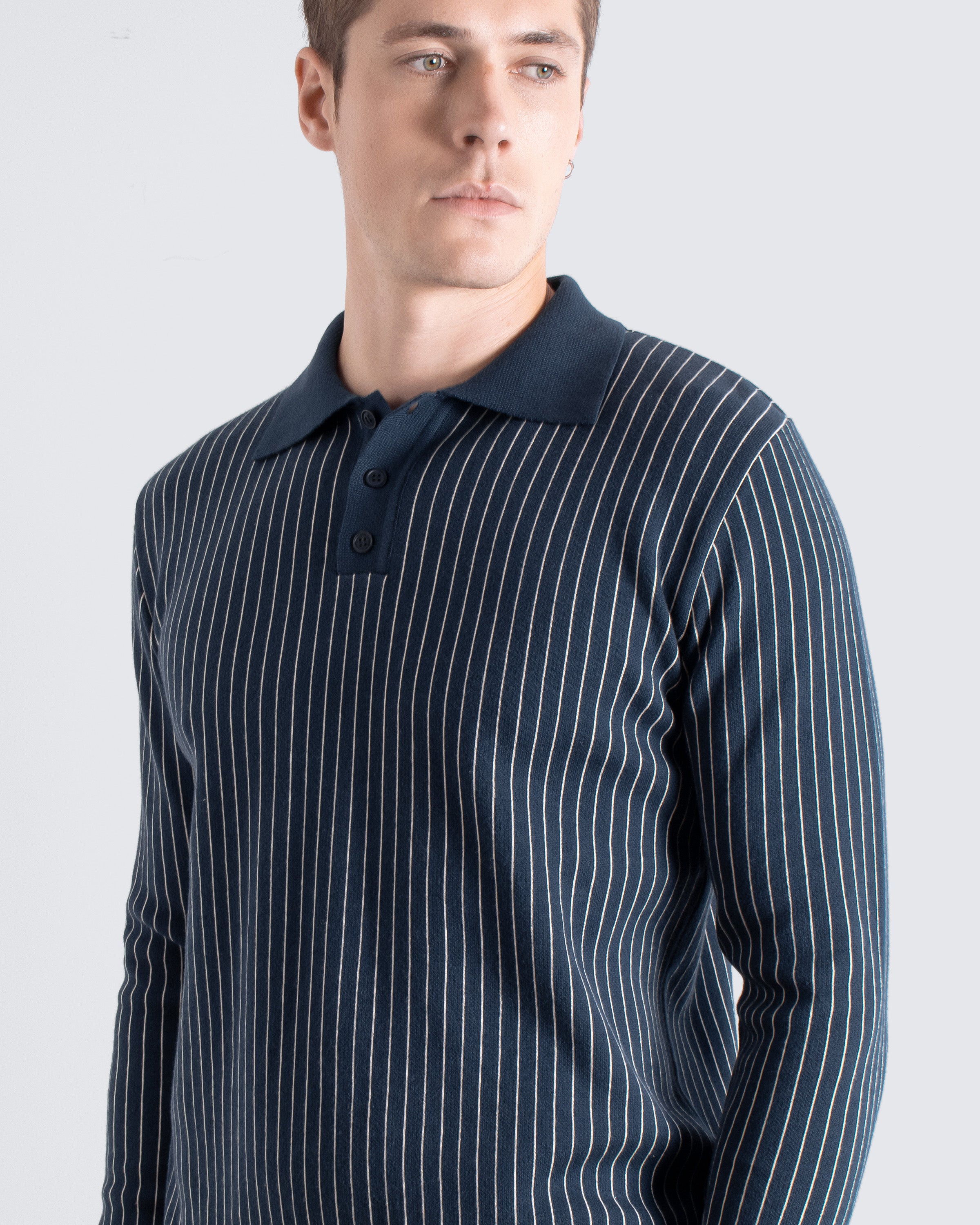 Benny Knit Polo Navy | Archive Stripe Polo Shirt – Far Afield