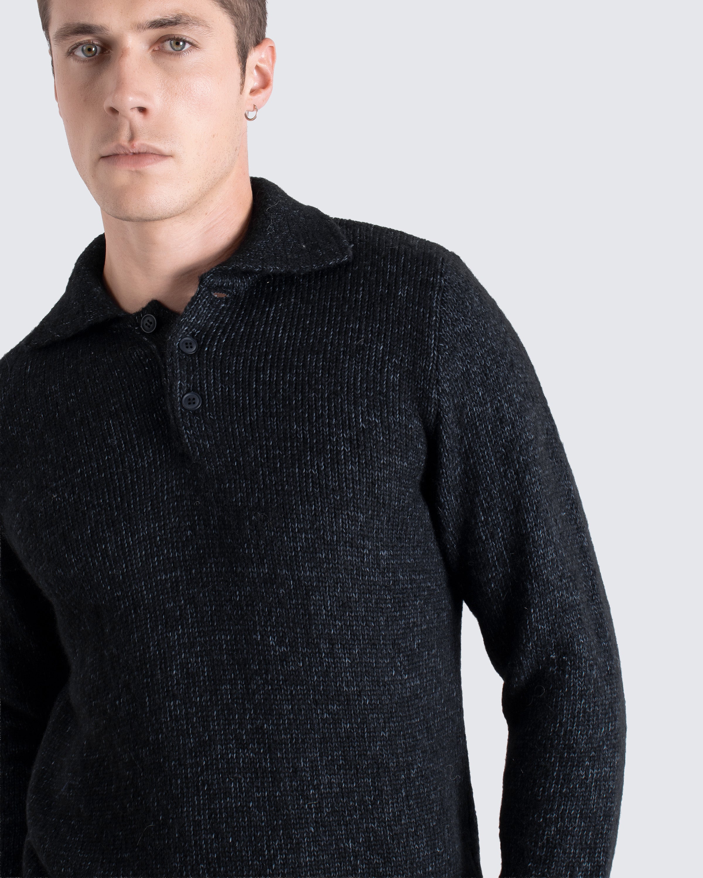 Kier Knit Polo Dark Grey | Brushed Textured Polo Shirt – Far Afield